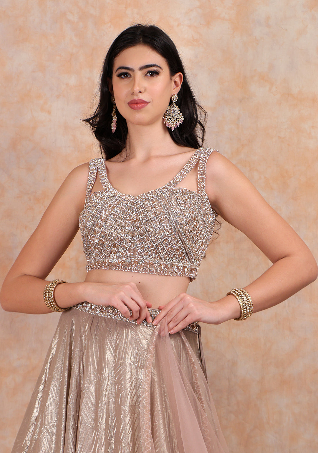 NUDE LEHENGA AND DUP WITH TOP