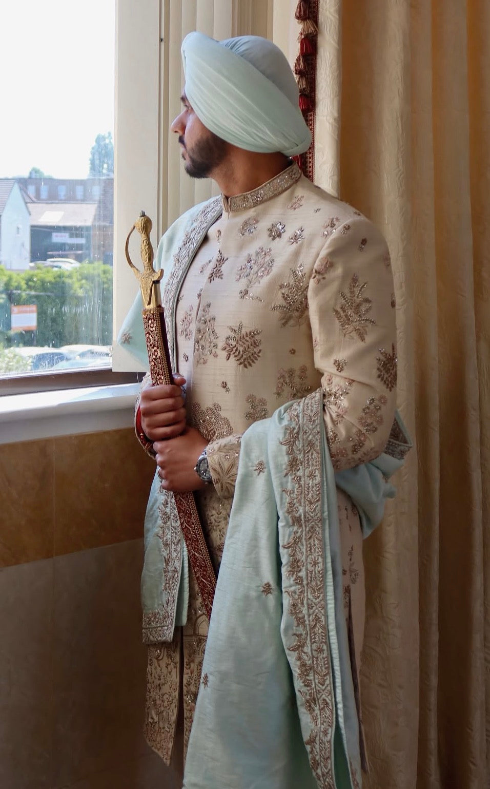 Siddhant in Regal Blue Sherwani