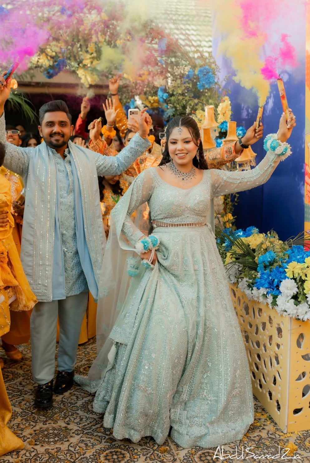 Fartashia Jawaid's Haldi in Blue Pastel Lehenga