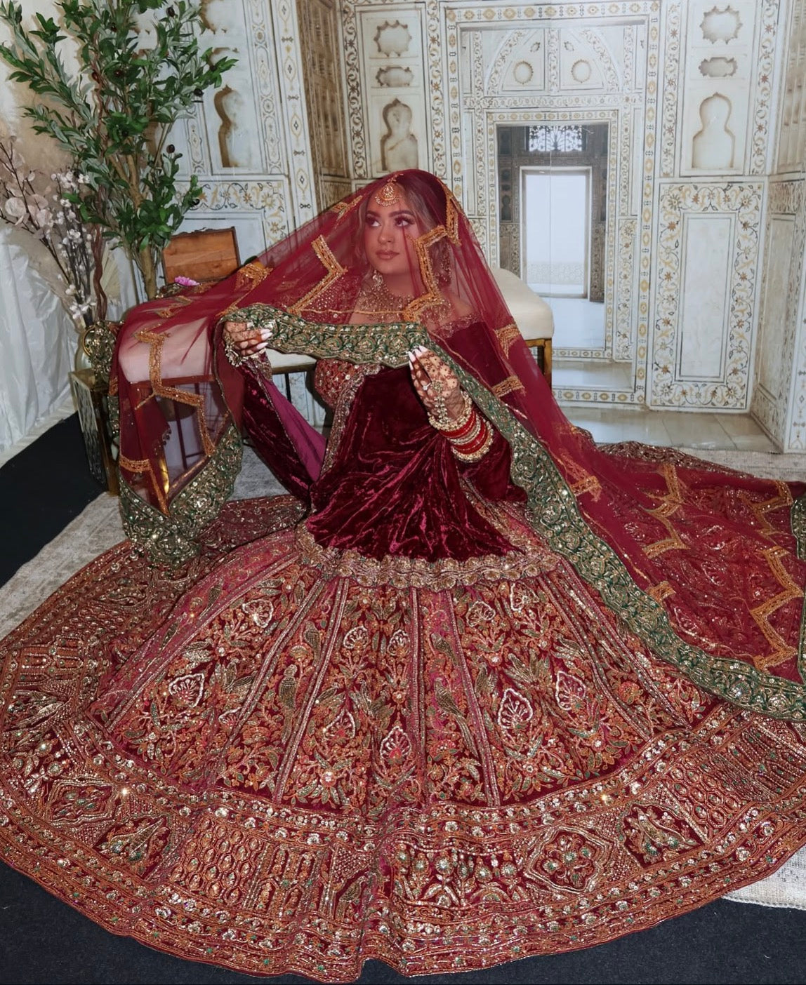 Sukhmani Kaur in Royal Maroon Lehenga