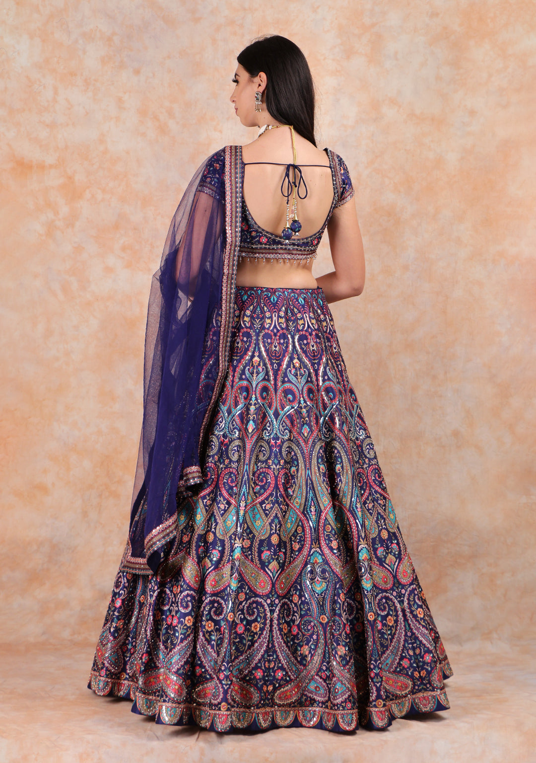 BLUE PRINTED LEHENGA WITH EMBROIDERED TOP WITH DUPTTA