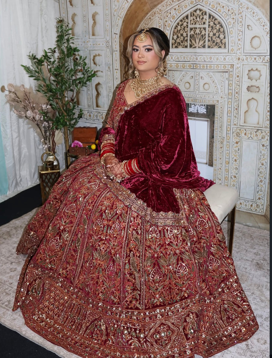 Sukhmani Kaur in Royal Maroon Lehenga