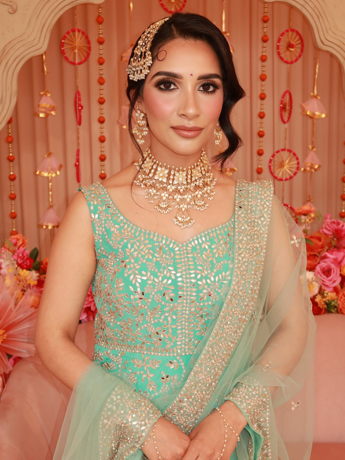 Amanei in Mint Green Embroidered Lehenga