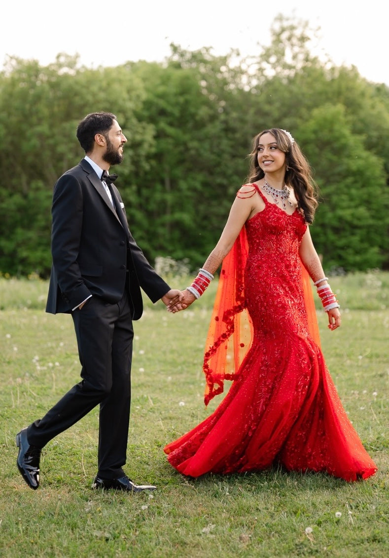 Simran in Scarlet Red Embellished Gown