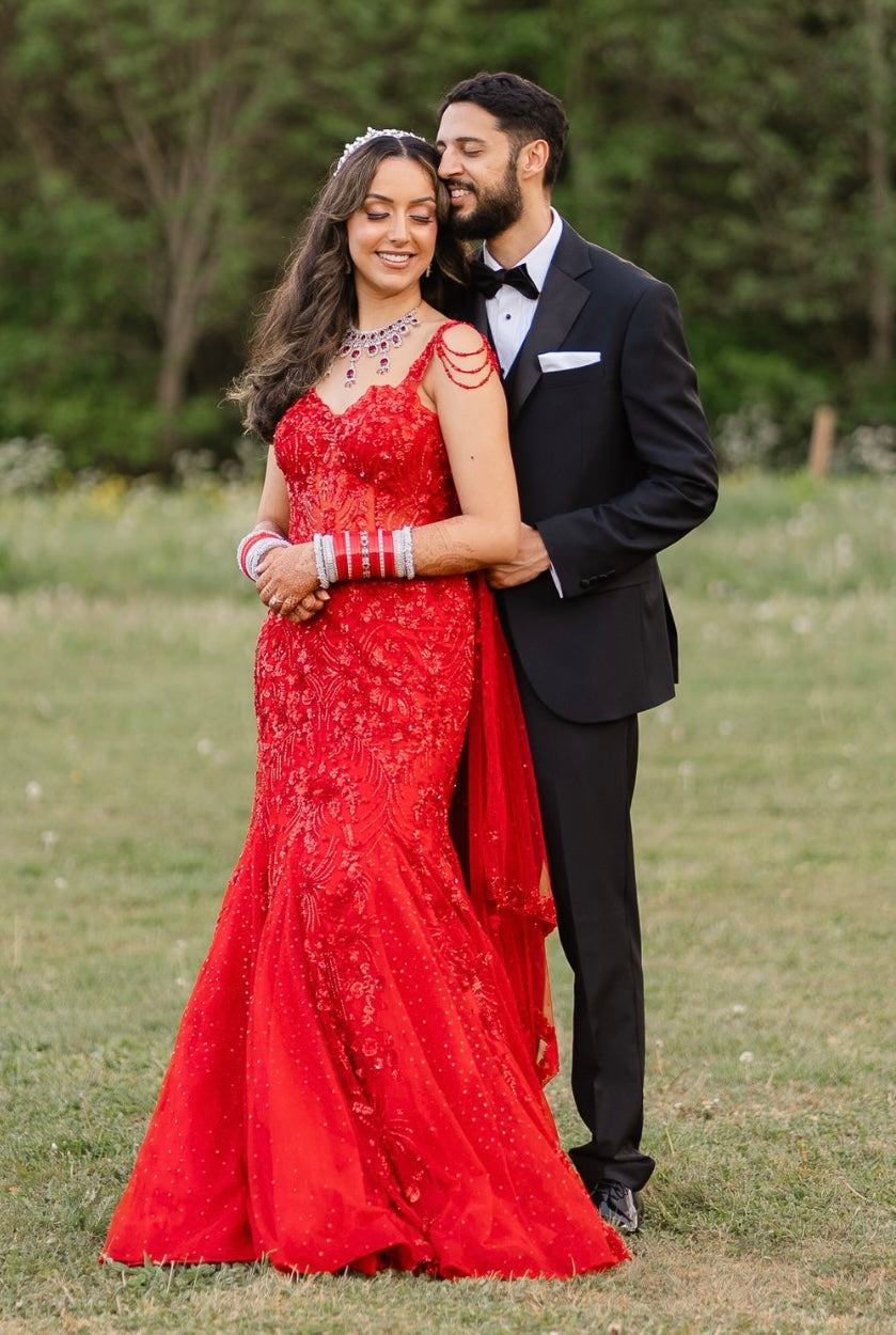 Simran in Scarlet Red Embellished Gown