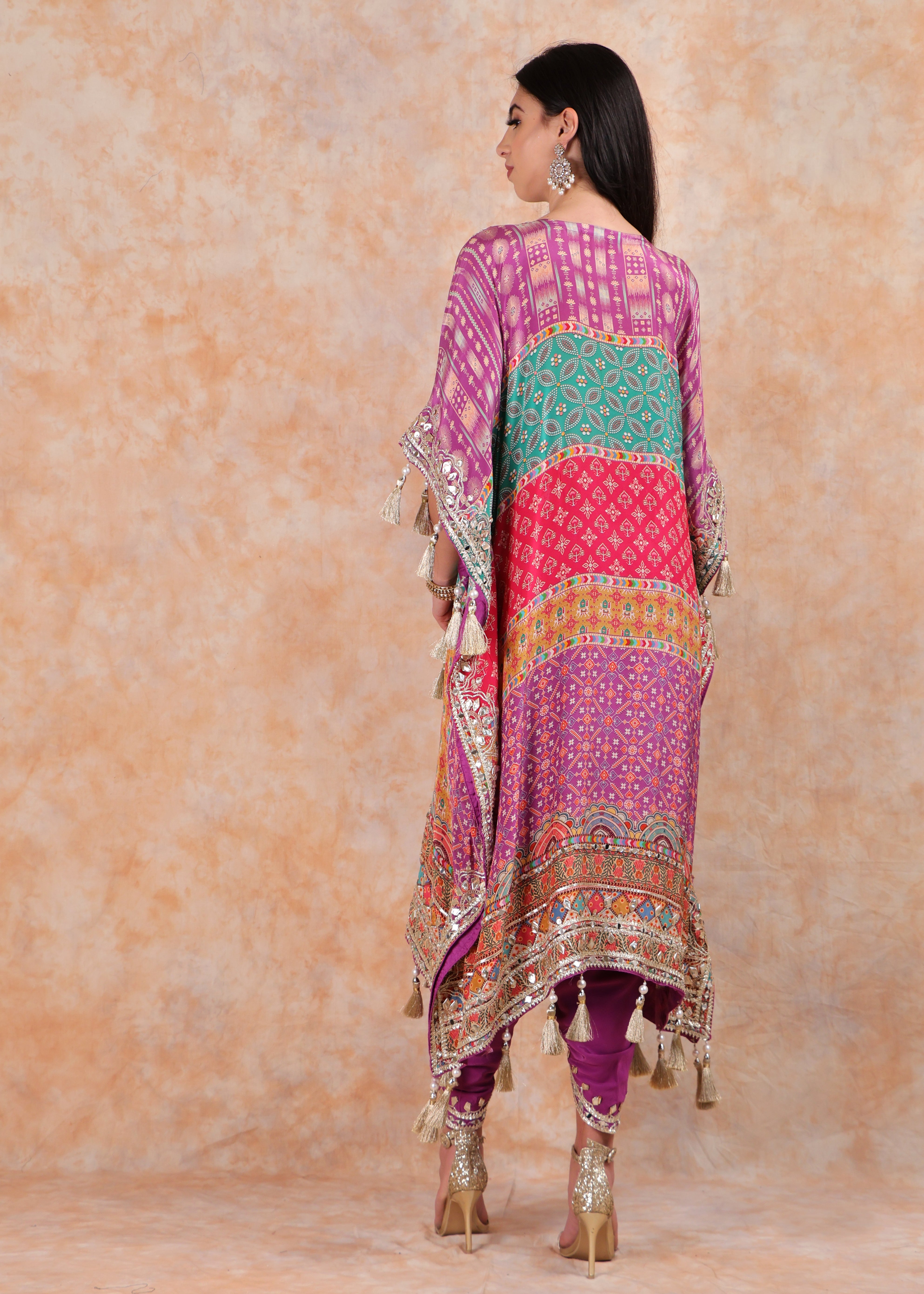 PURPLE PRINTED KAFTAN WITH EMBROIDERY AND SALWAR