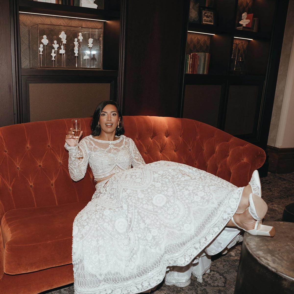 Marya Hanna in White Floral Pearl Lehenga