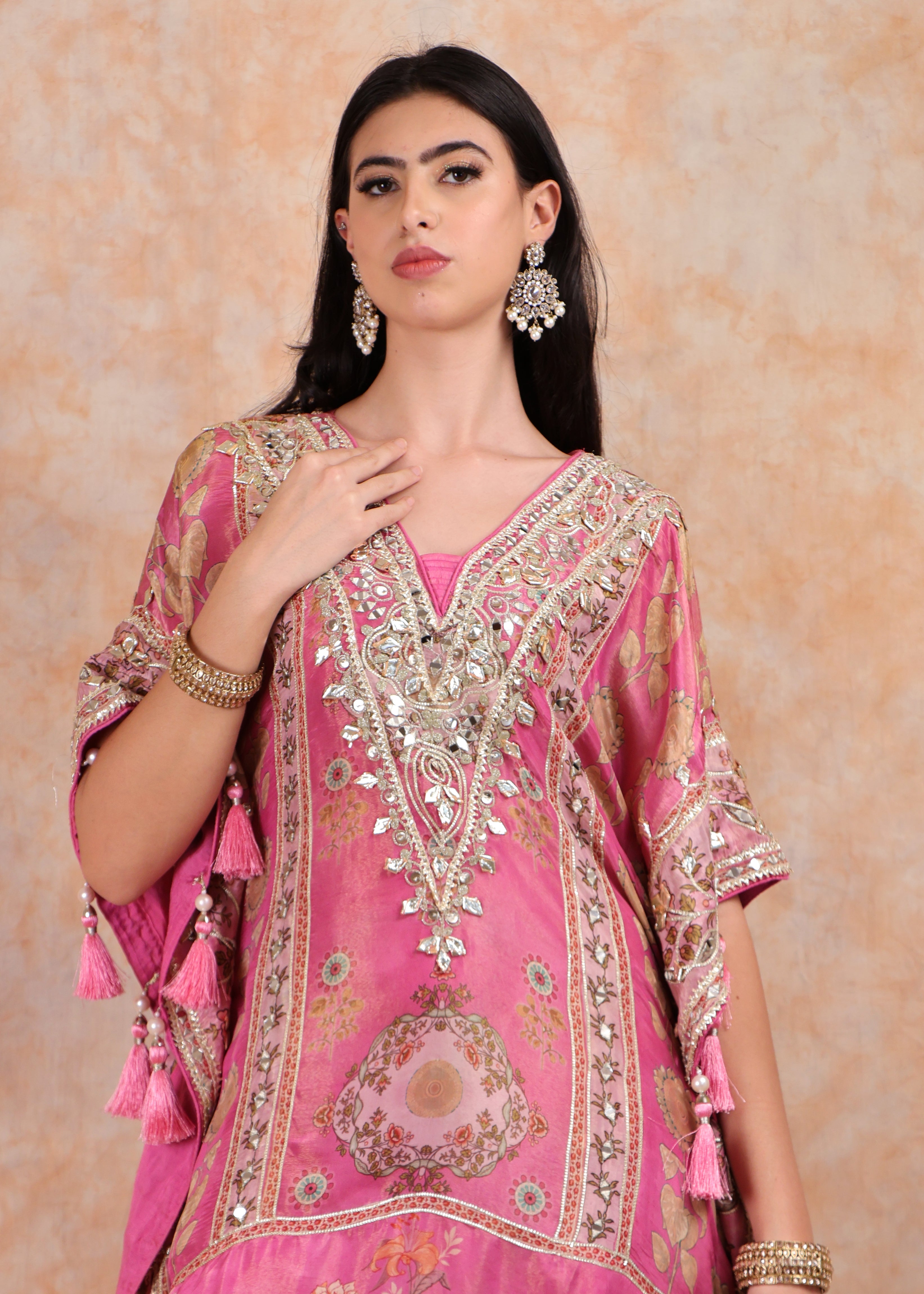 PINK PRINTED KAFTAN WITH EMBROIDERY AND SALWAR