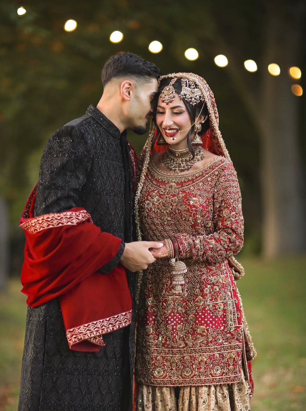 Black Embroidered Sherwani with Red Palla for Nikkah