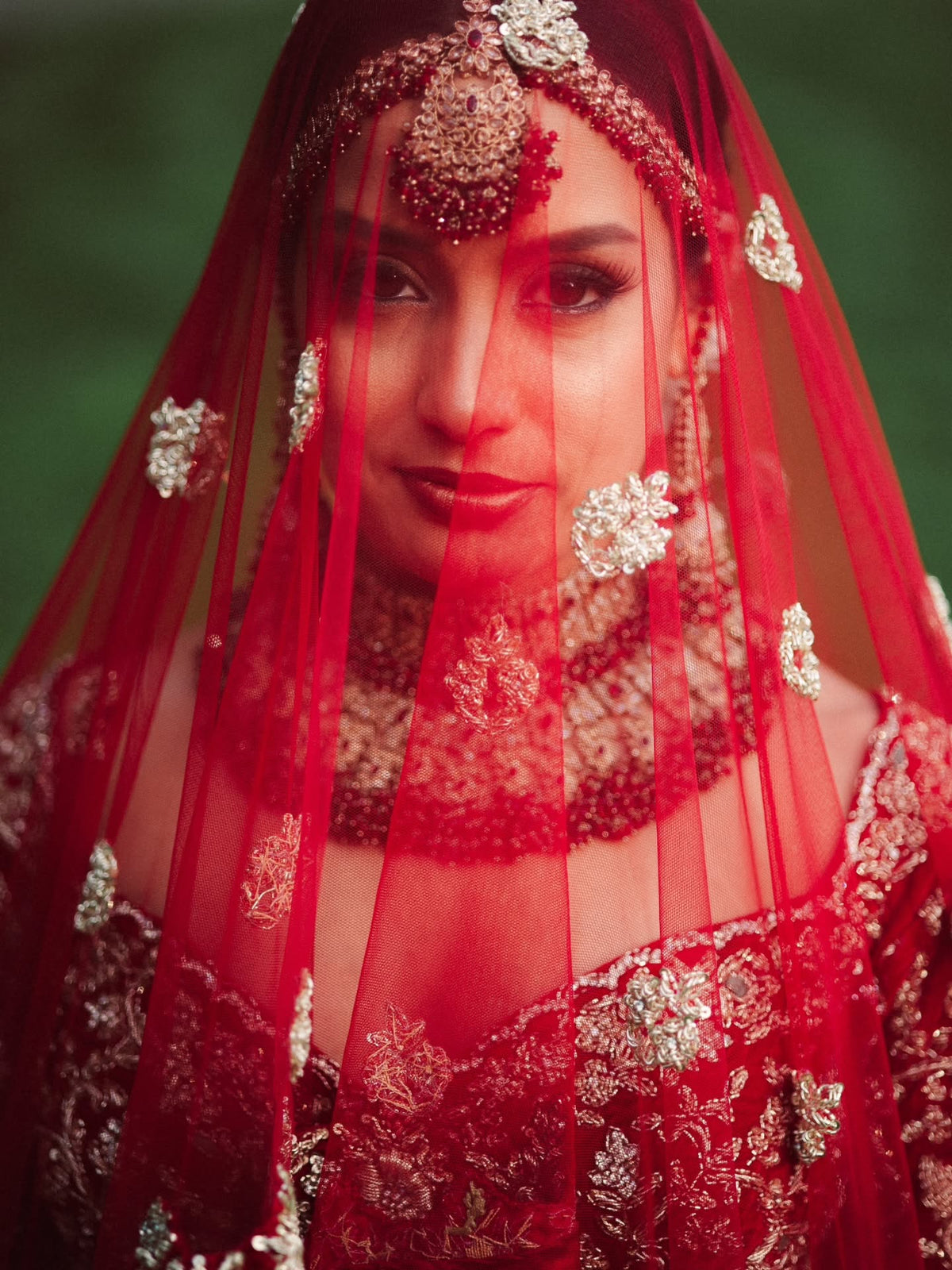 Manesha & Adesh in Red Zardozi & Ivory Wedding Attire
