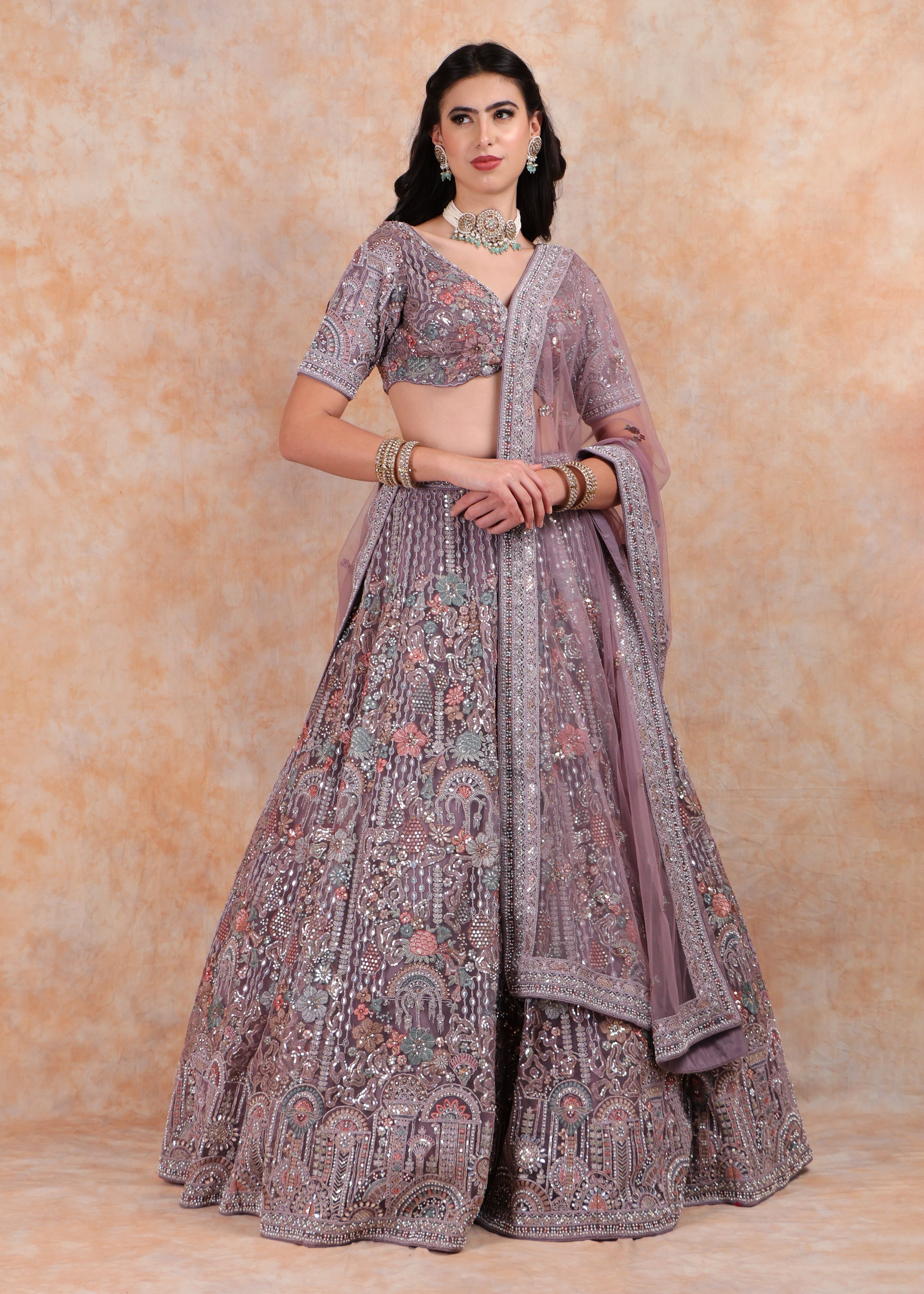 LAVENDER EMBROIDERY LEHENGA AND TOP WITH DUPATTA