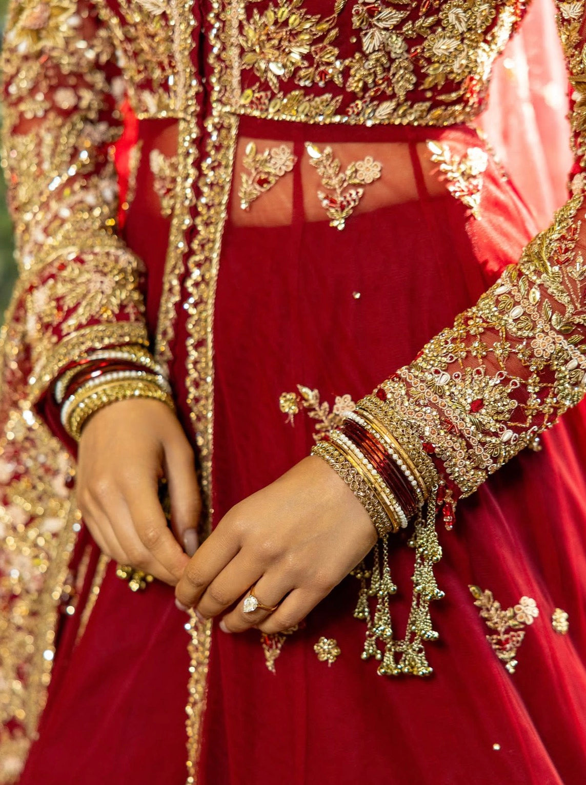 Nikkah Bride in Crimson Gold Embroidered Lehenga