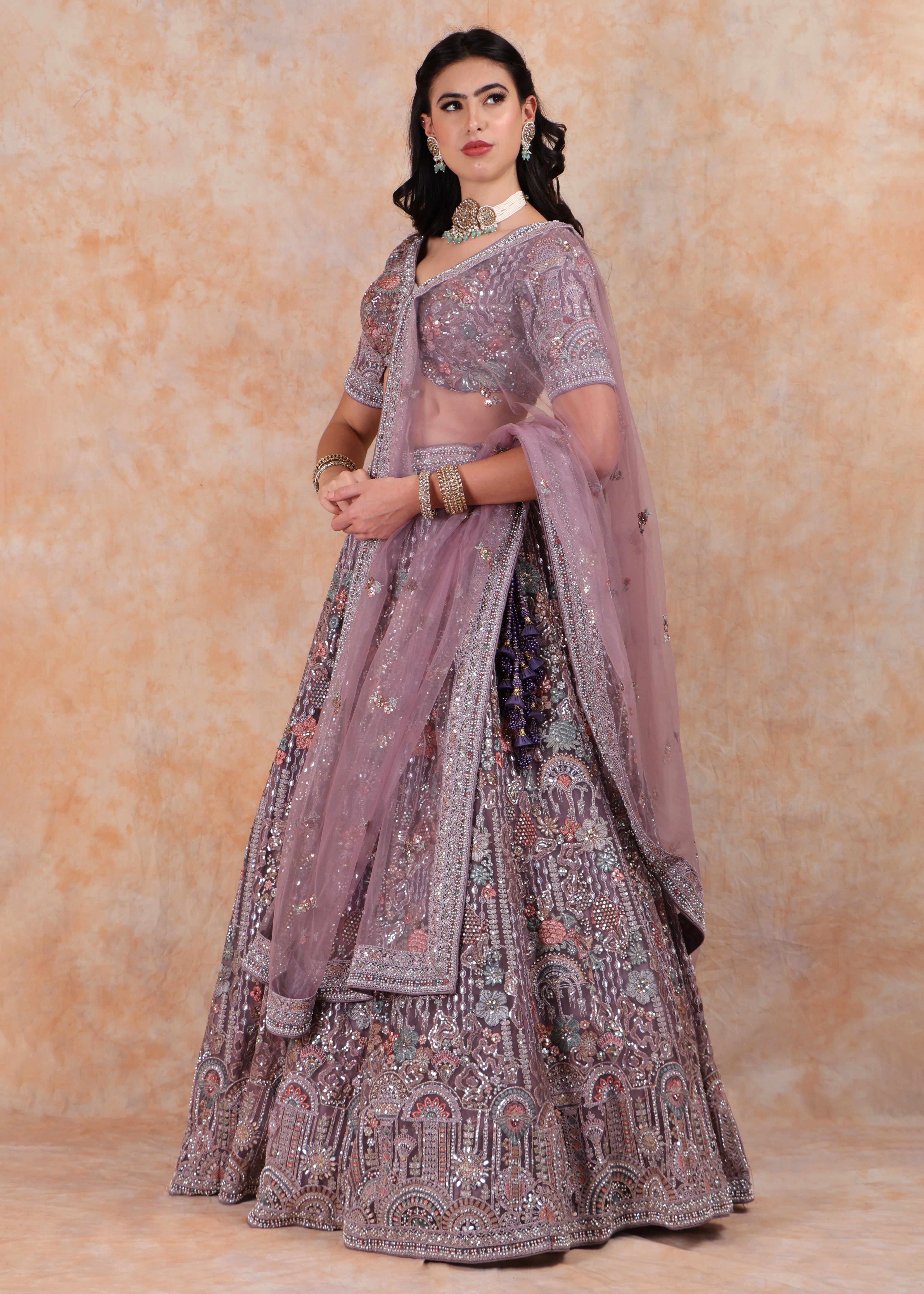 LAVENDER EMBROIDERY LEHENGA AND TOP WITH DUPATTA