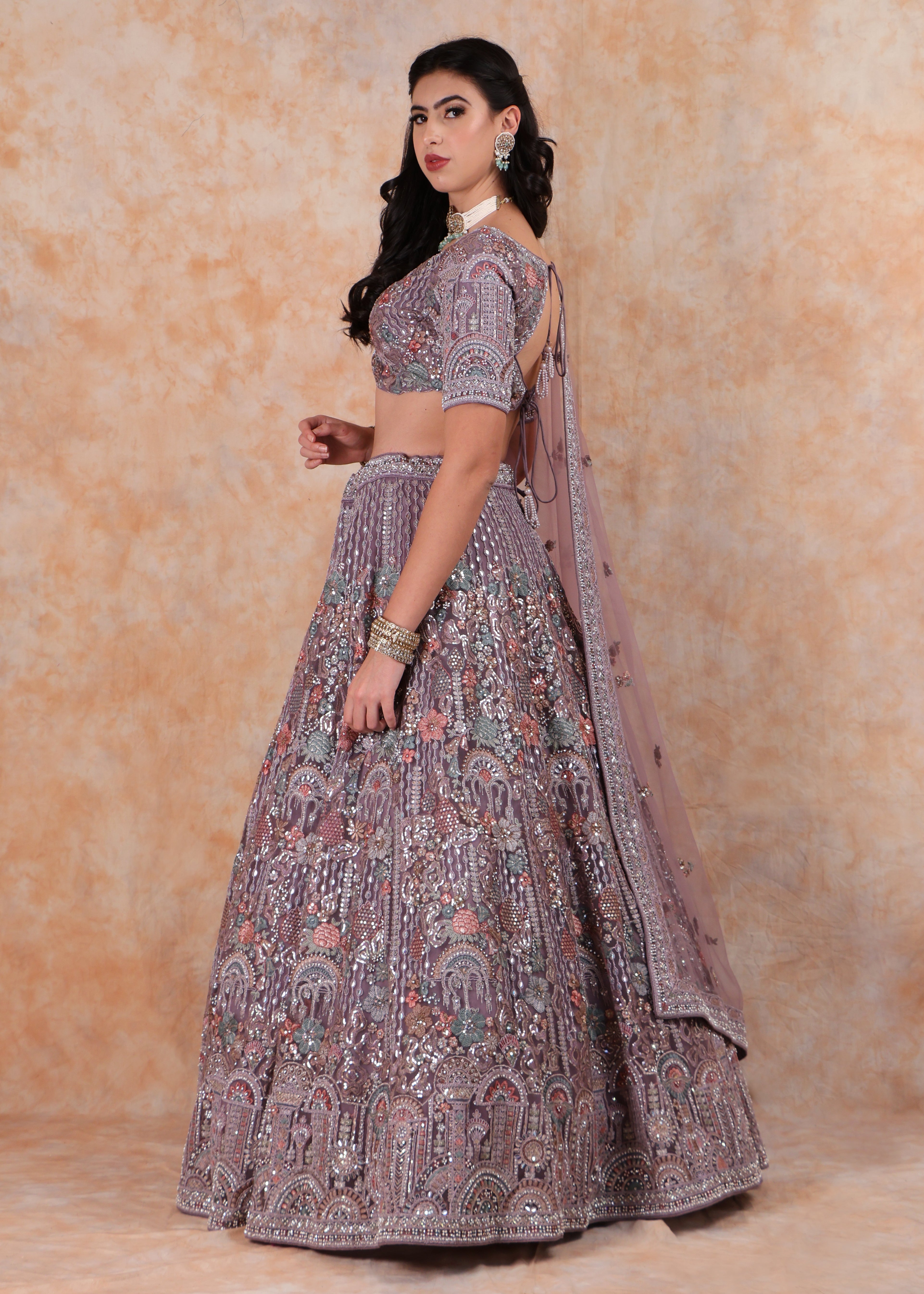 LAVENDER EMBROIDERY LEHENGA AND TOP WITH DUPATTA
