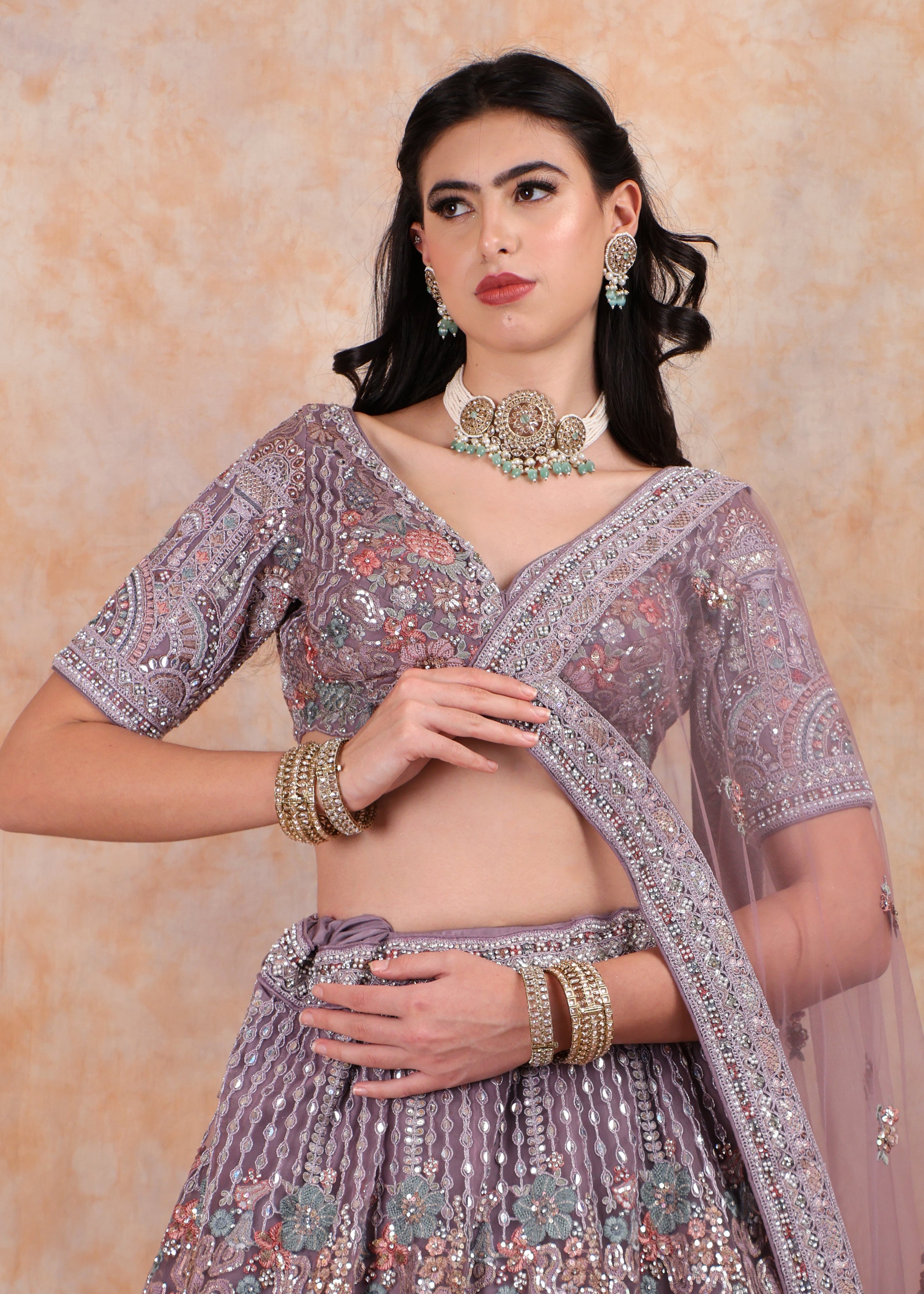LAVENDER EMBROIDERY LEHENGA AND TOP WITH DUPATTA
