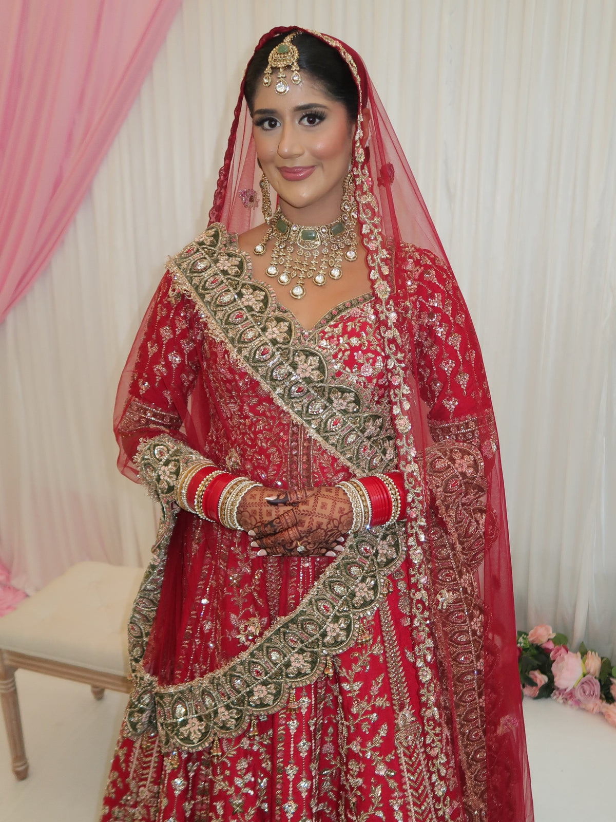 Aneeka's Anand Karaj in Red Gold Lehenga