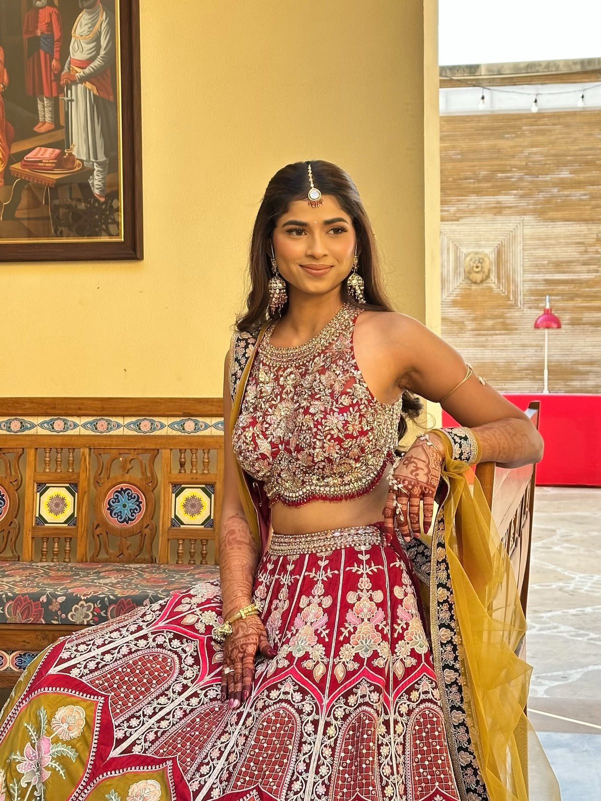 Krinal in Crimson Mustard Lehenga