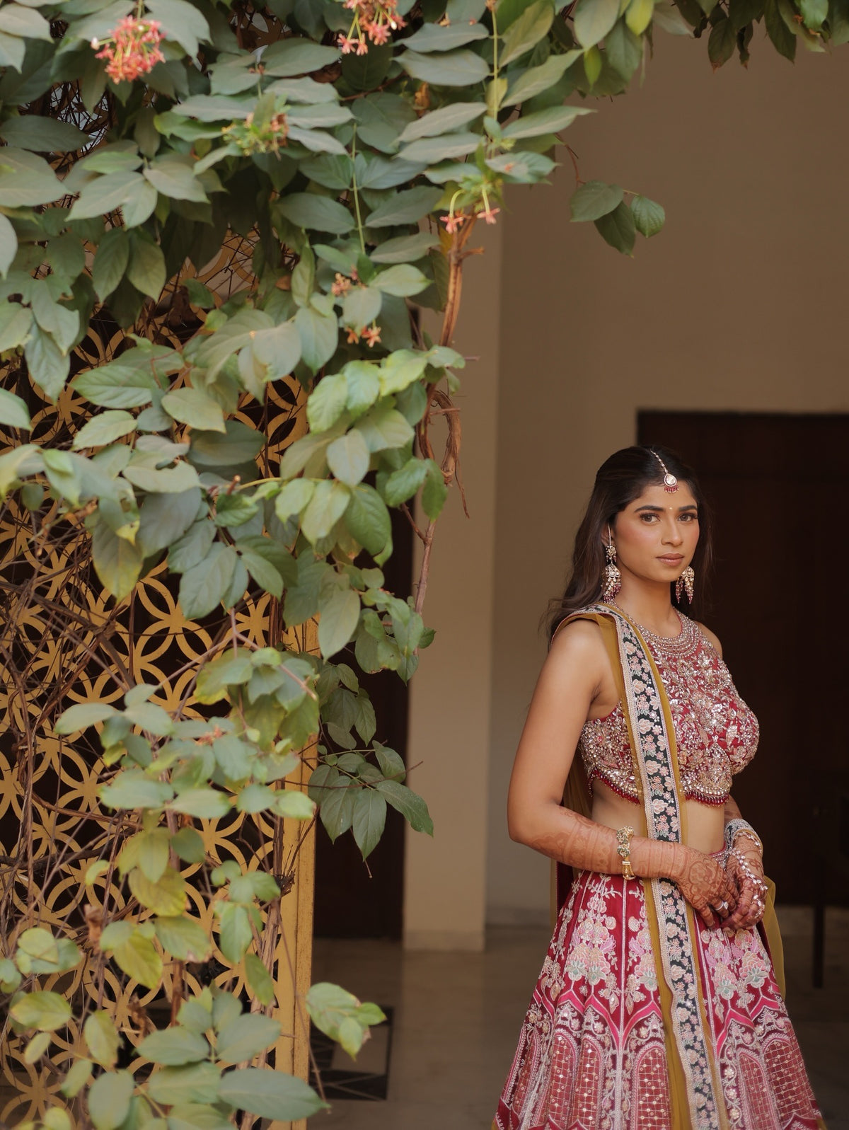Krinal in Crimson Mustard Lehenga