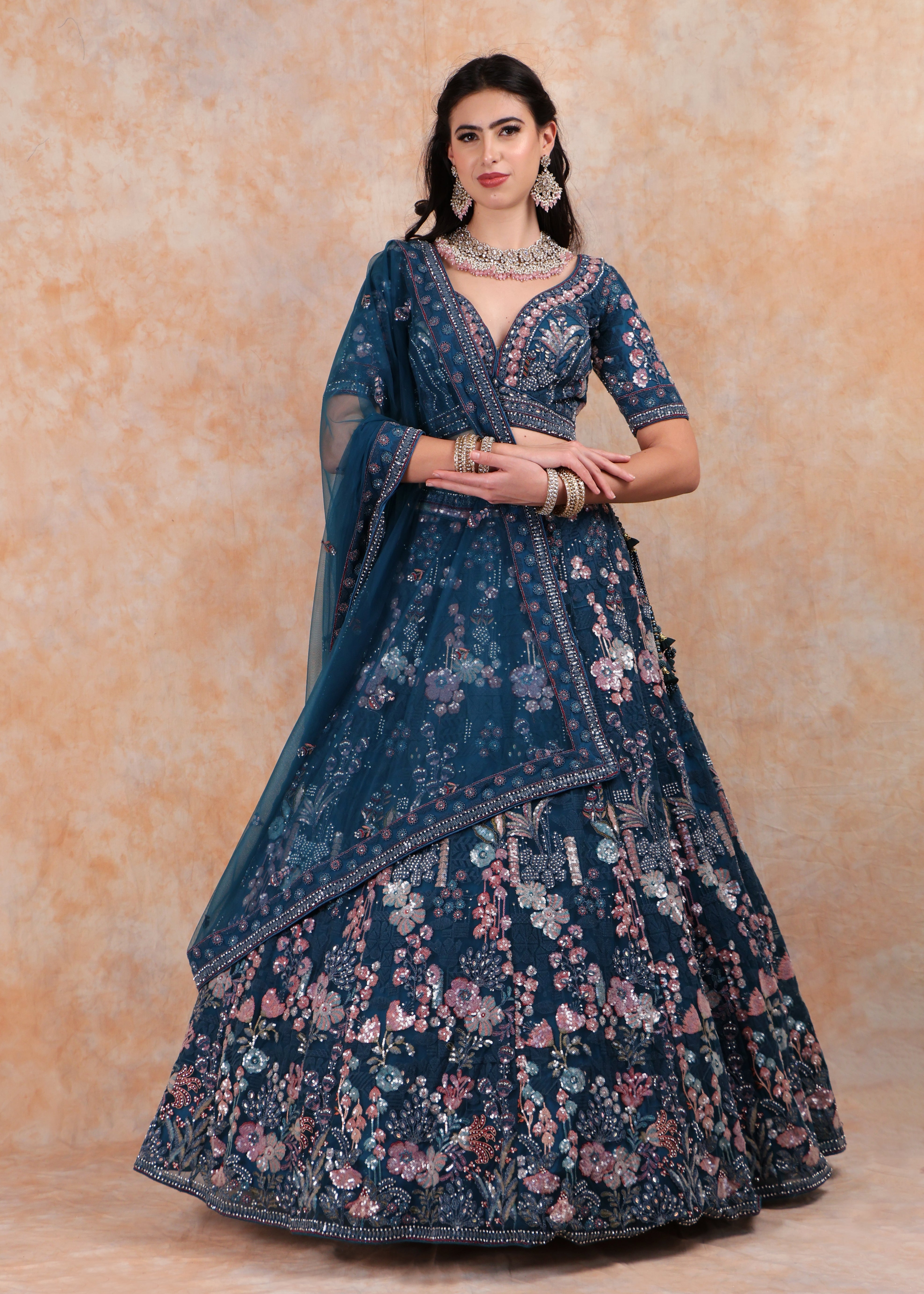 BLUE EMBROIDERY LEHENGA AND TOP WITH DUPATTA