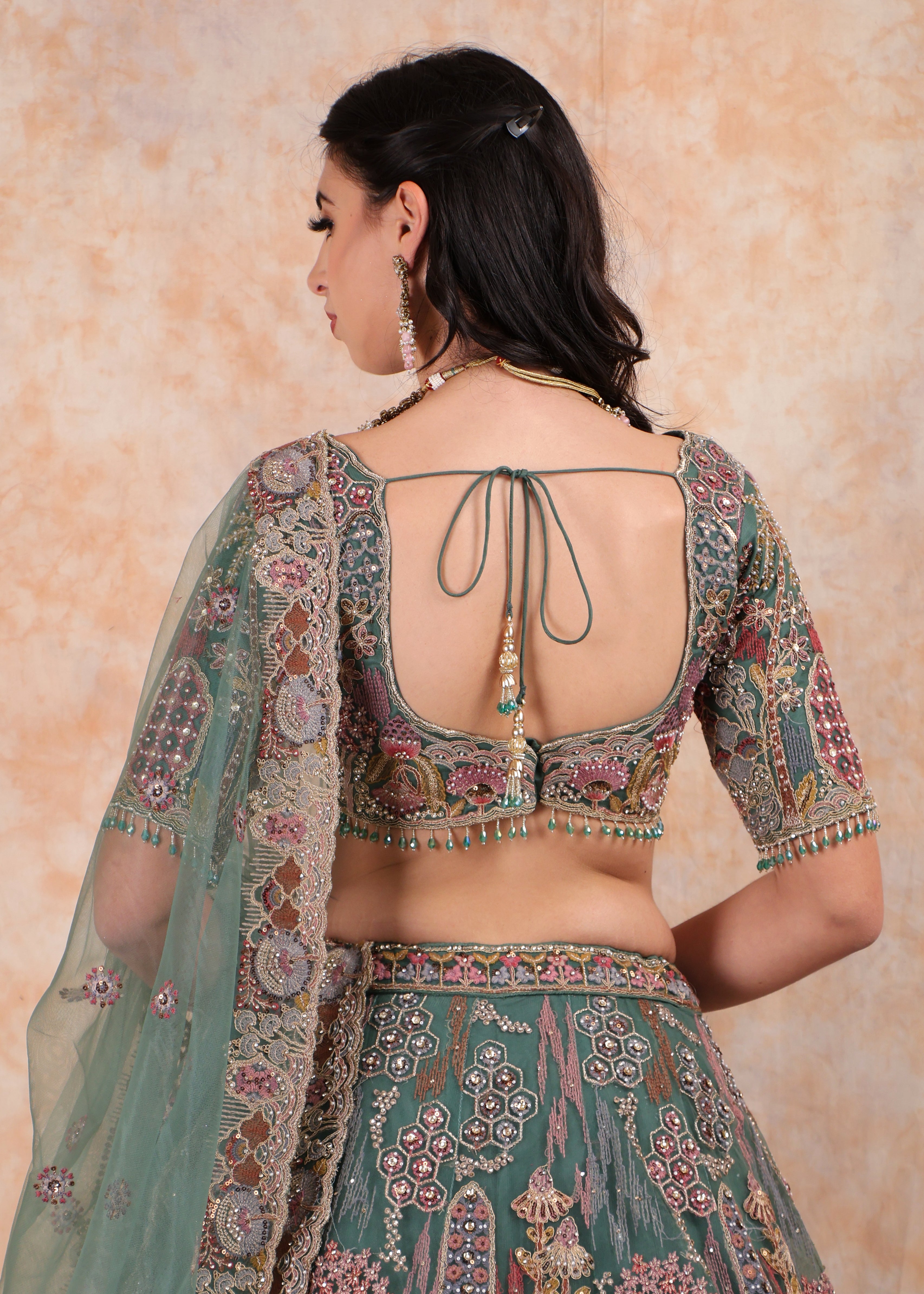 RAMA GREEN EMBROIDERY LEHENGA AND TOP WITH DUPATTA