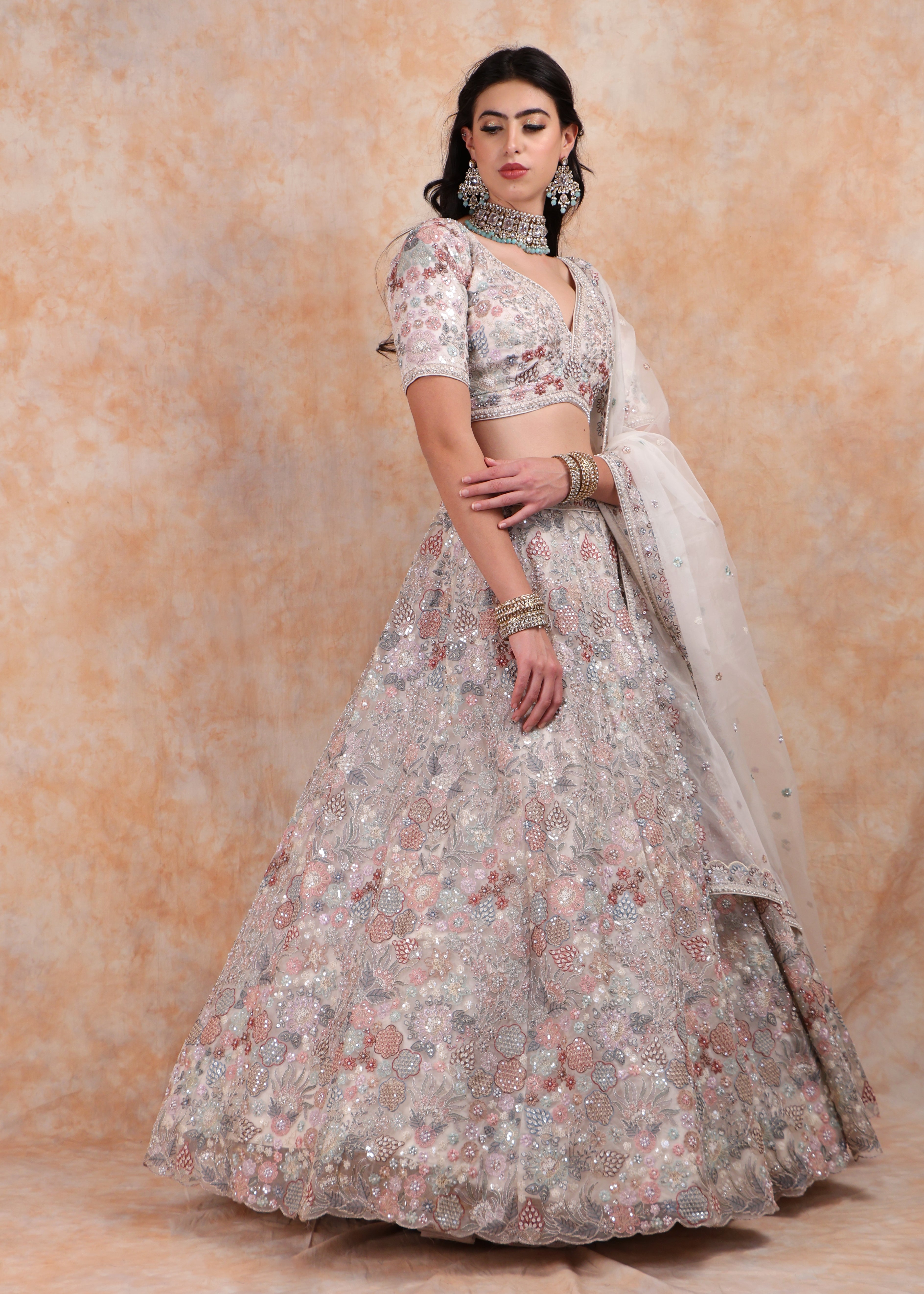 IVORY EMBROIDERY LEHENGA AND TOP WITH DUPATTA
