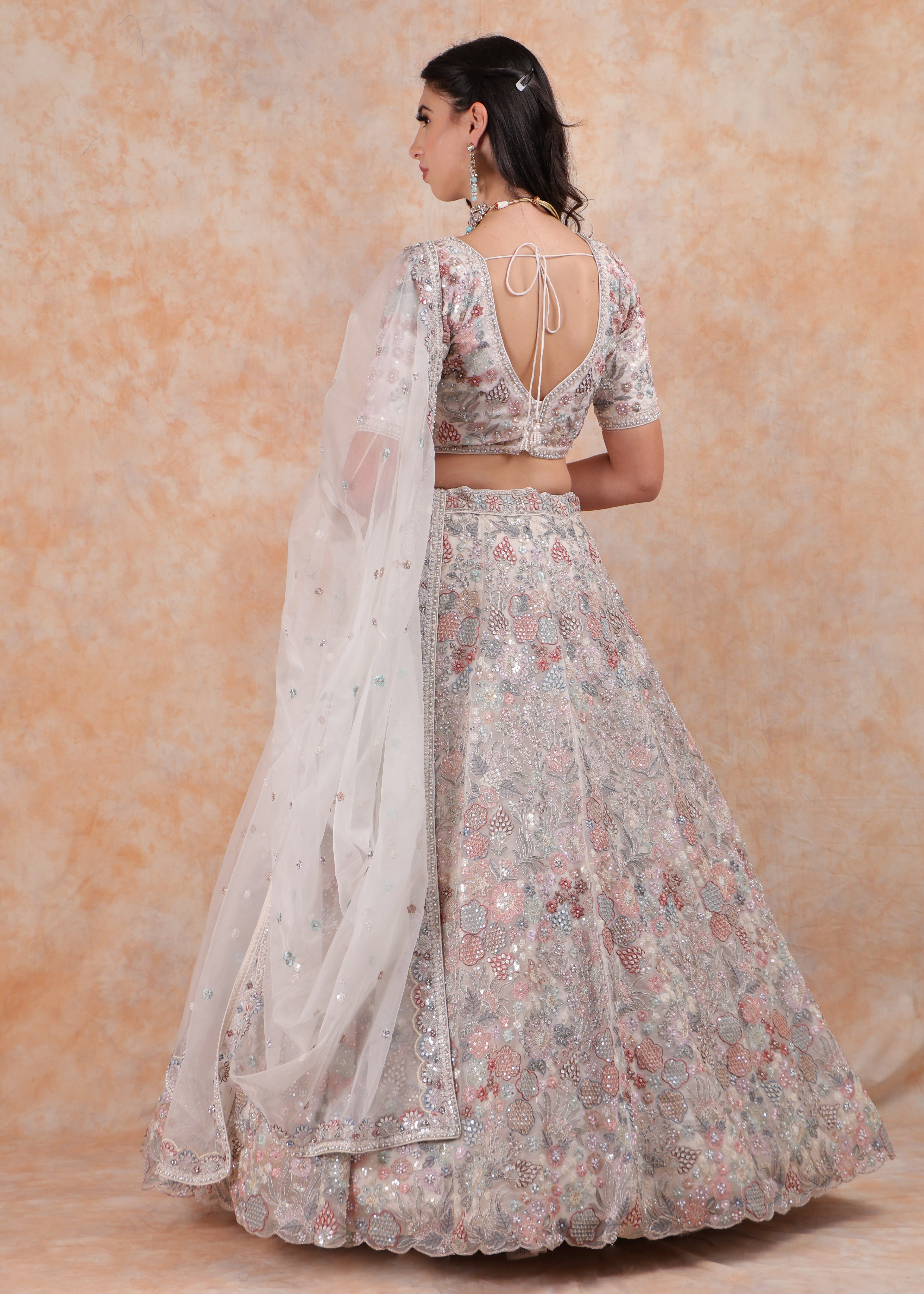 IVORY EMBROIDERY LEHENGA AND TOP WITH DUPATTA