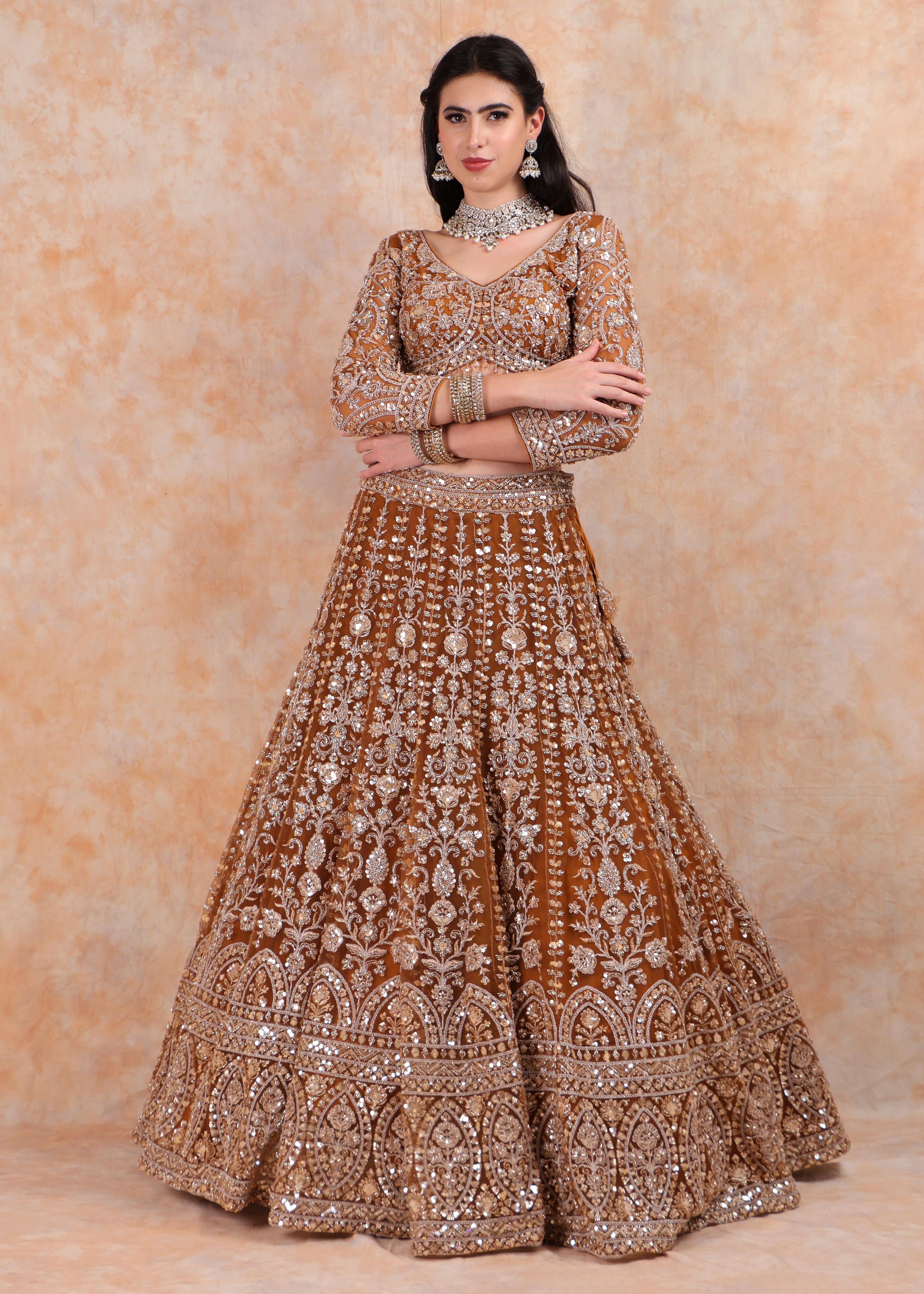 MUSTARD EMBROIDERY LEHENGA AND TOP WITH DUPATTA