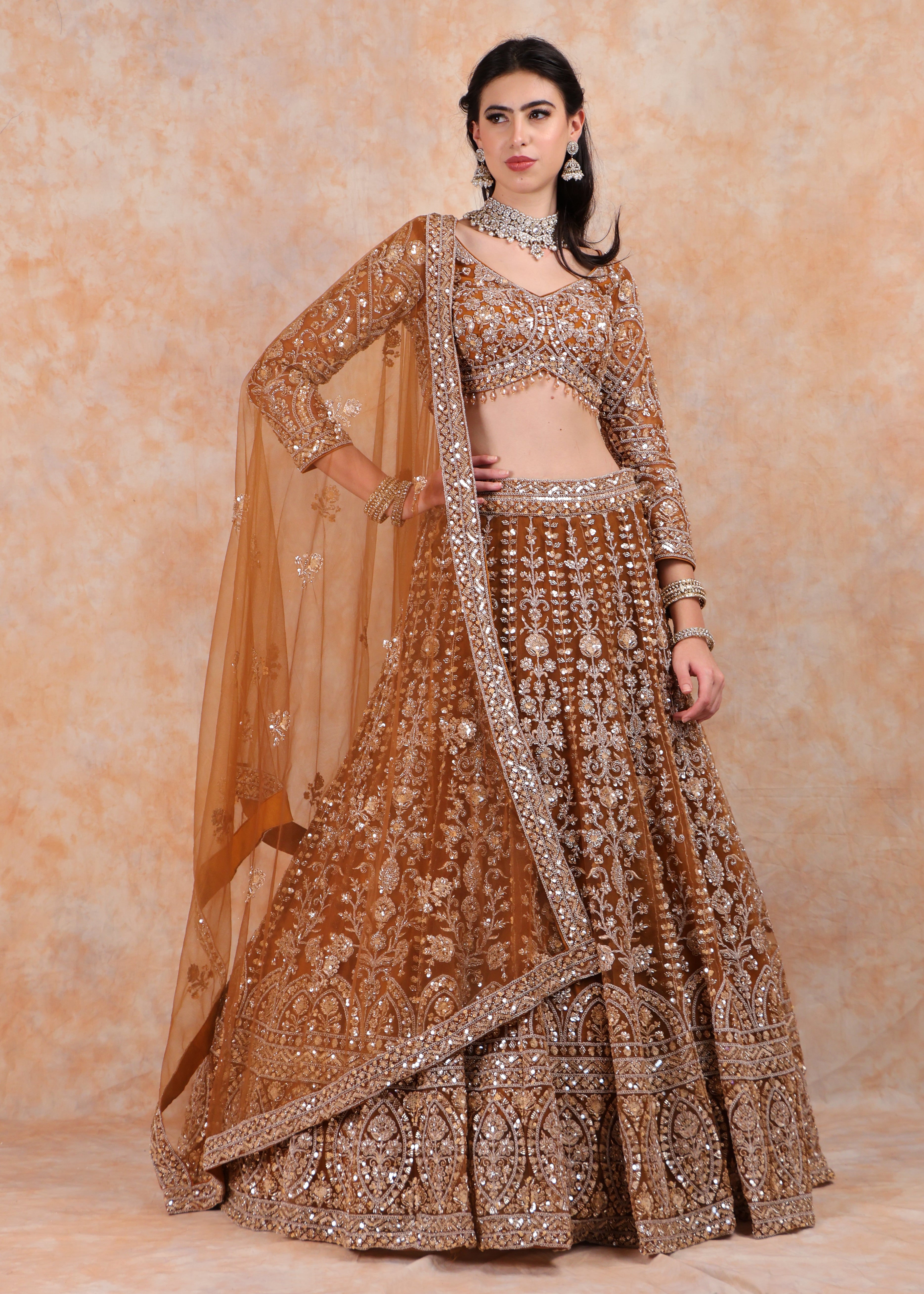 MUSTARD EMBROIDERY LEHENGA AND TOP WITH DUPATTA