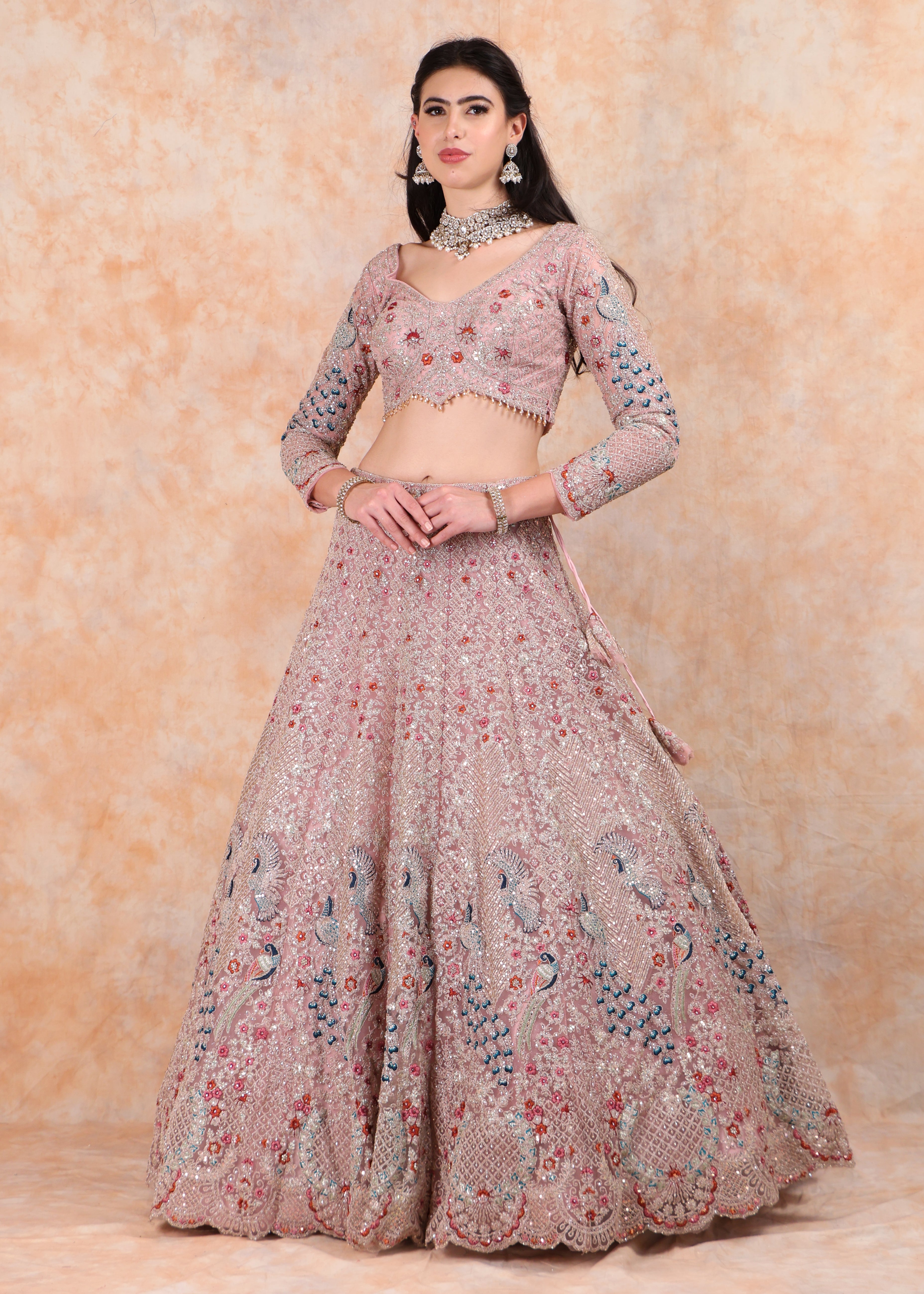 PINK EMBROIDERY LEHENGA WITH ELEGANT TOP AND  DUPATTA