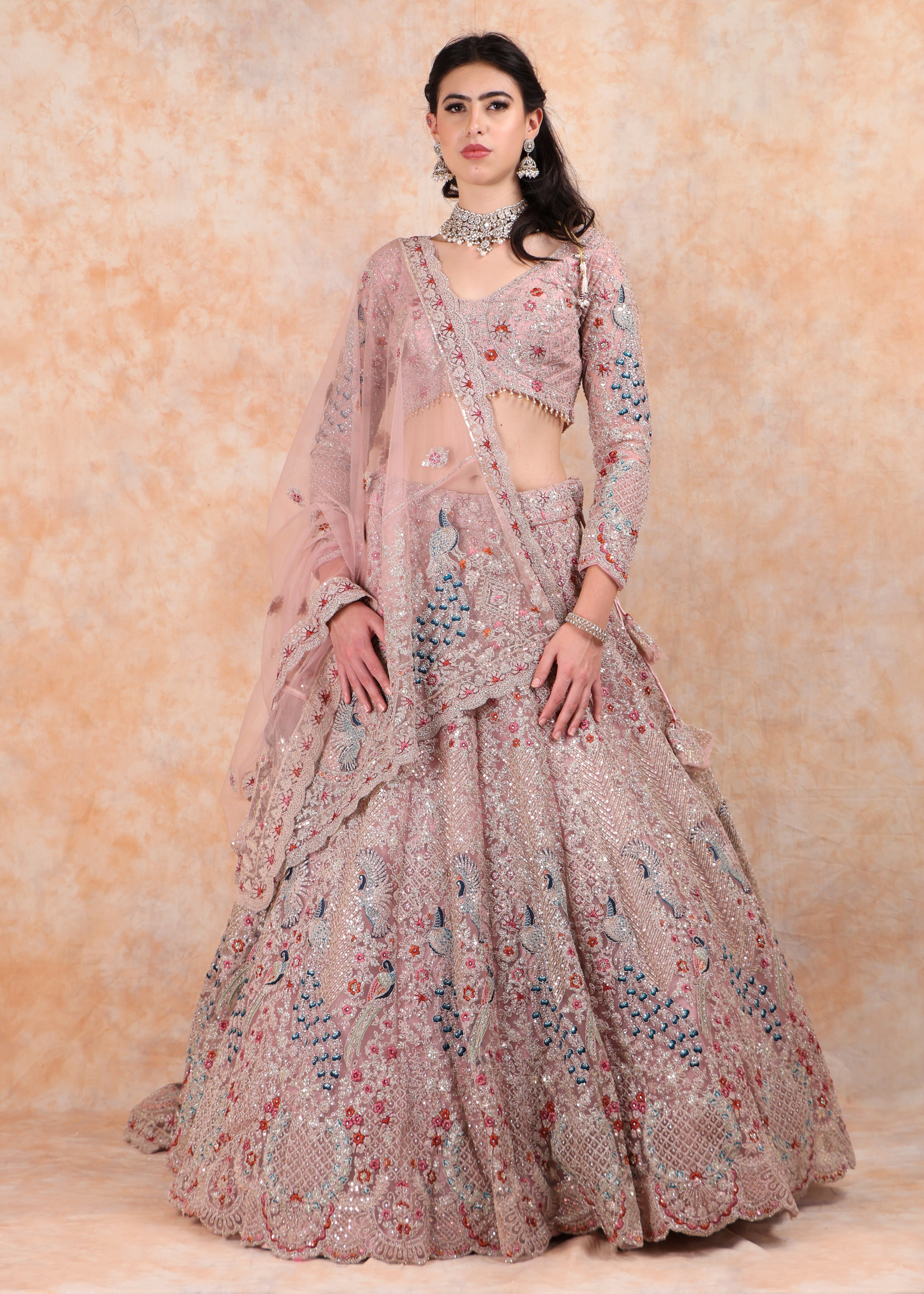 PINK EMBROIDERY LEHENGA WITH ELEGANT TOP AND  DUPATTA