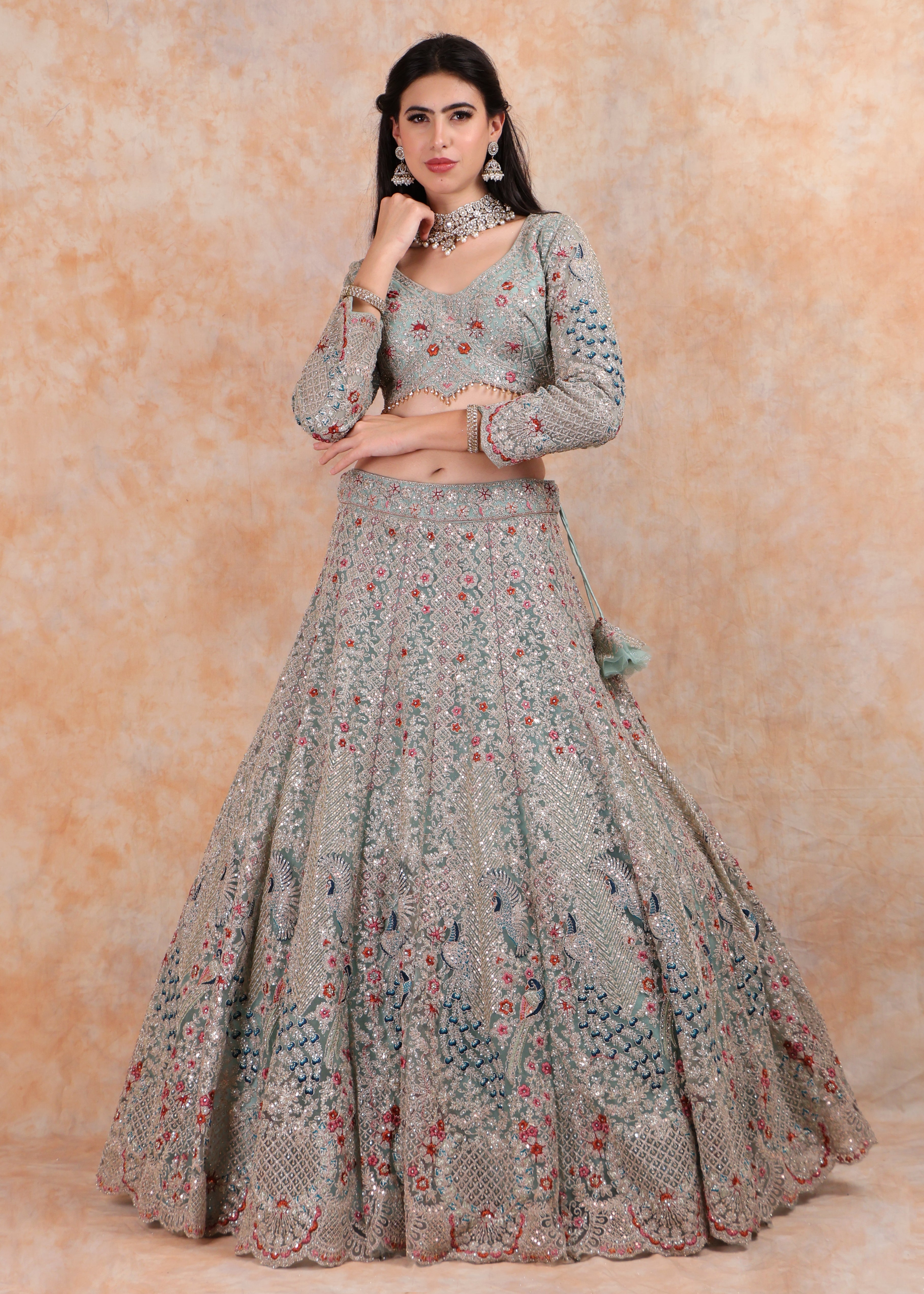 FIROZI EMBROIDERY LEHENGA WITH ELEGANT TOP AND  DUPATTA