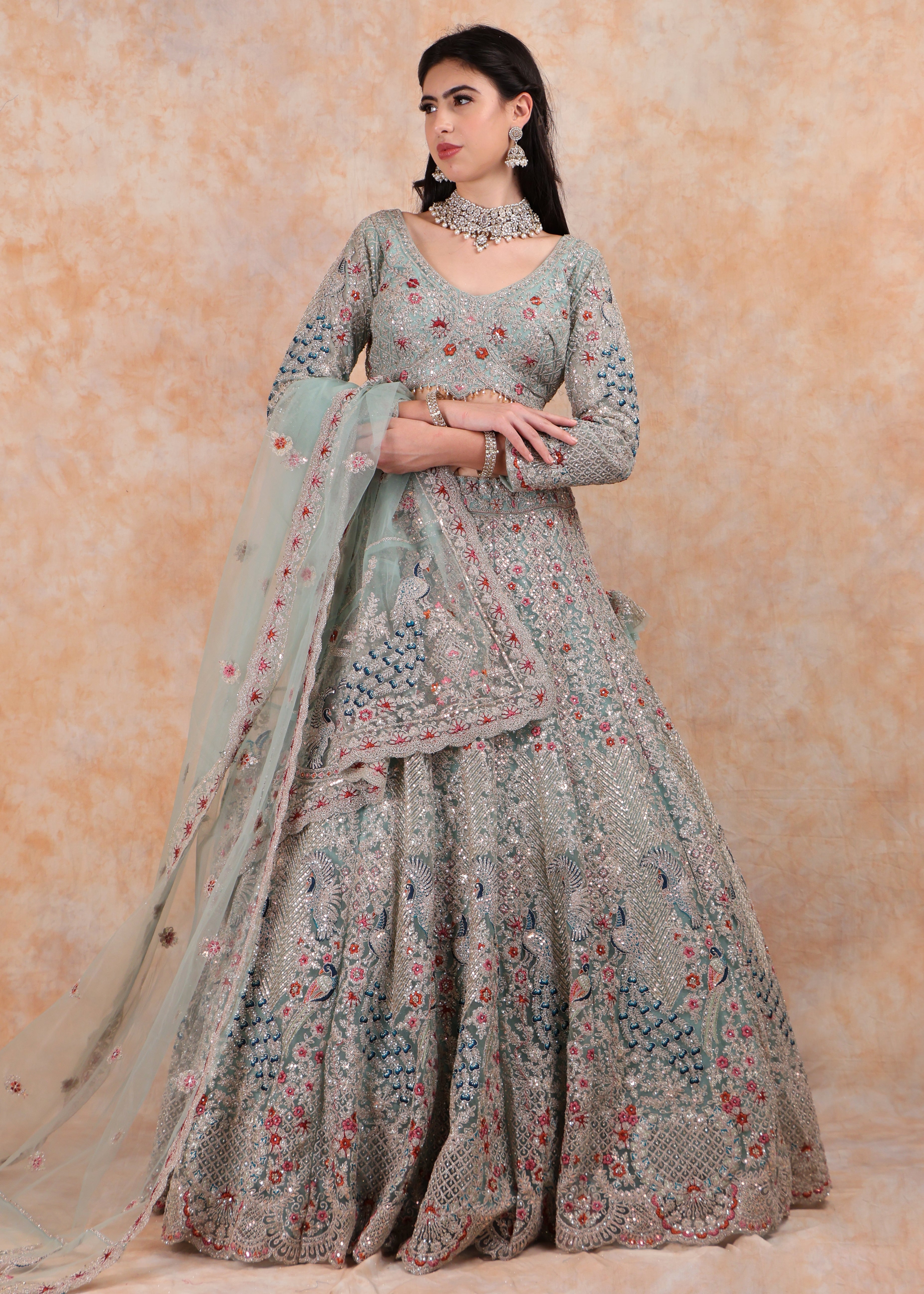 FIROZI EMBROIDERY LEHENGA WITH ELEGANT TOP AND  DUPATTA