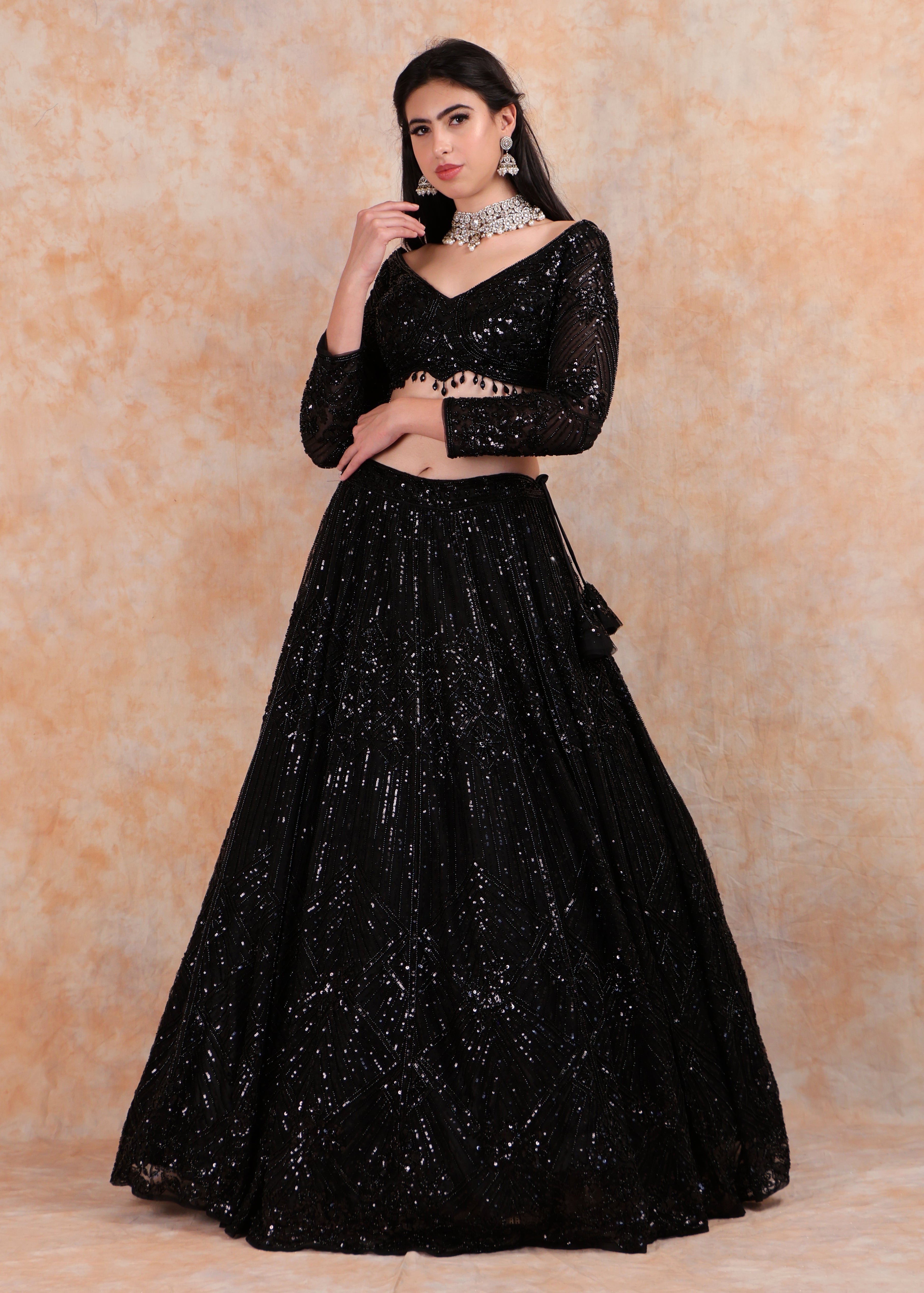 BLACK EMBROIDERY LEHENGA WITH ELEGANT TOP AND  DUPATTA