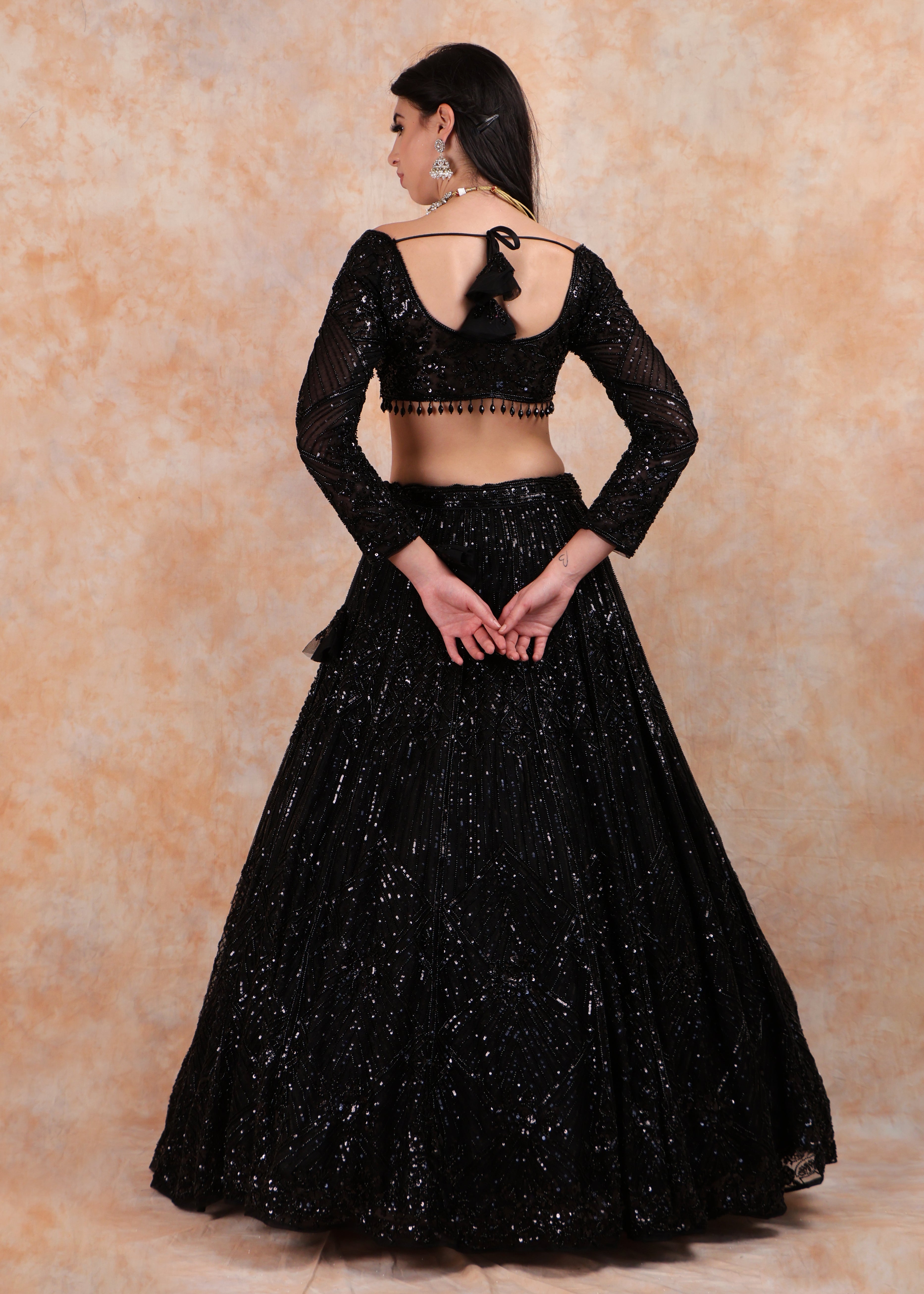 BLACK EMBROIDERY LEHENGA WITH ELEGANT TOP AND  DUPATTA