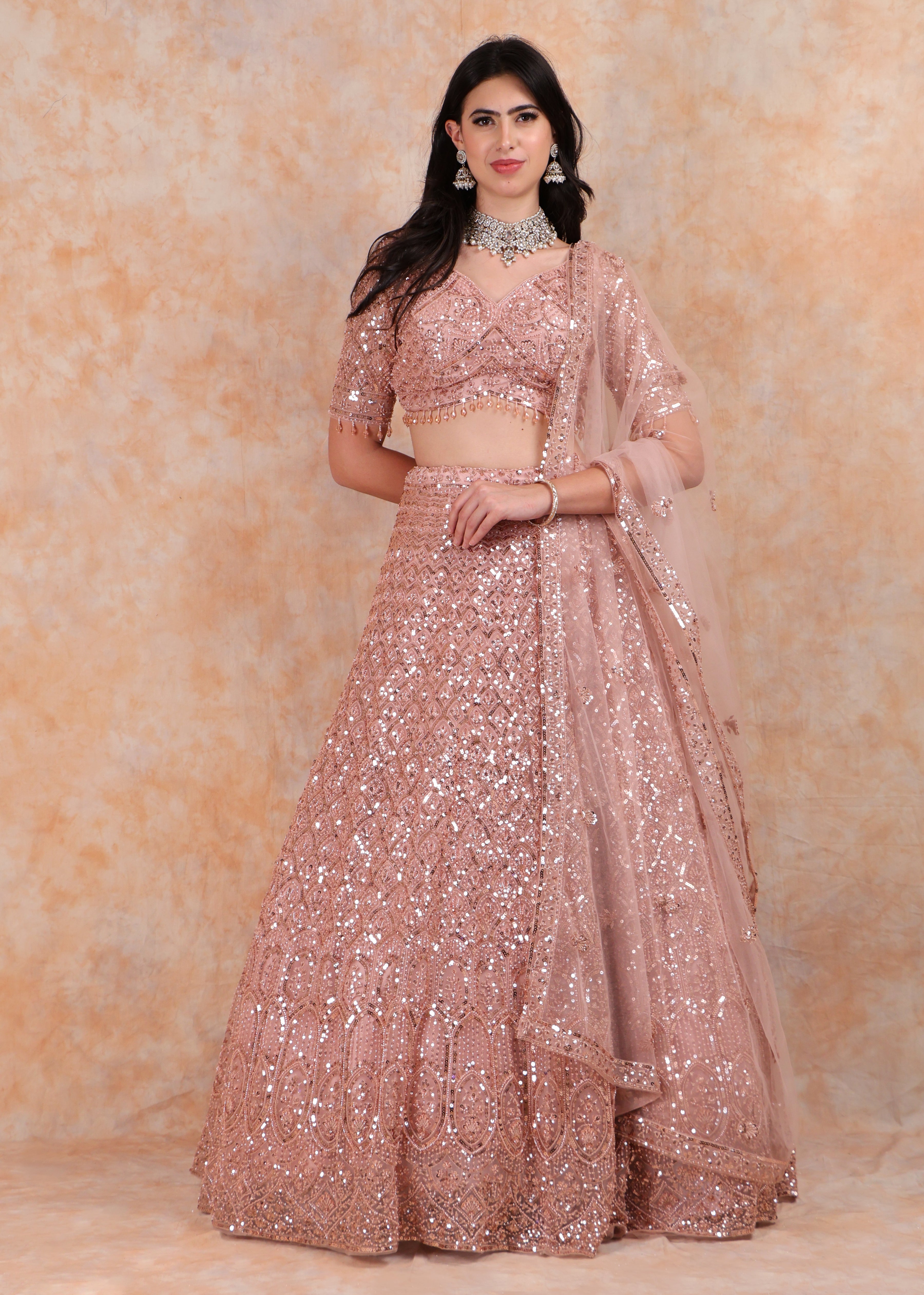 PEACH EMBROIDERY LEHENGA WITH ELEGANT TOP AND  DUPATTA