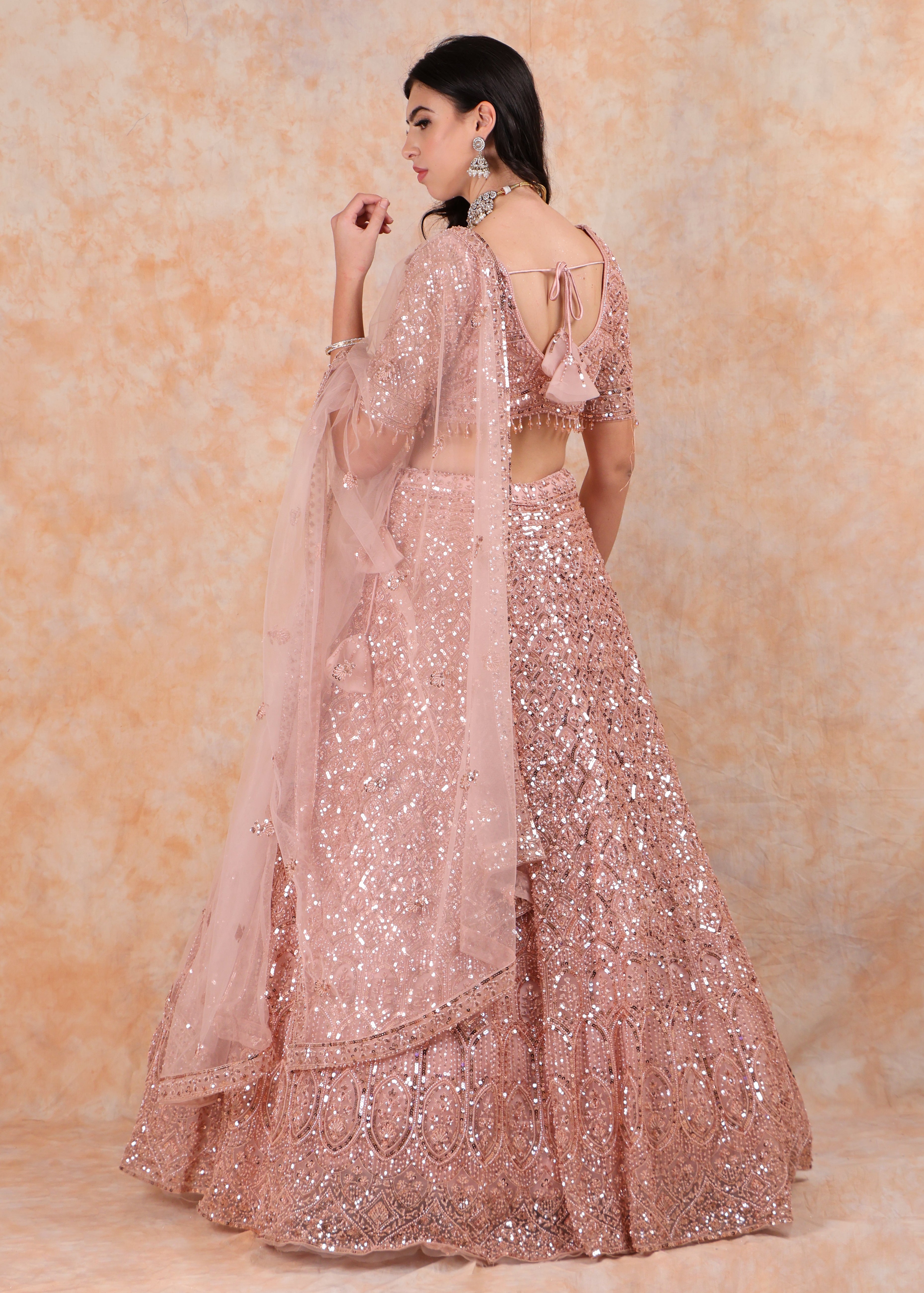 PEACH EMBROIDERY LEHENGA WITH ELEGANT TOP AND  DUPATTA