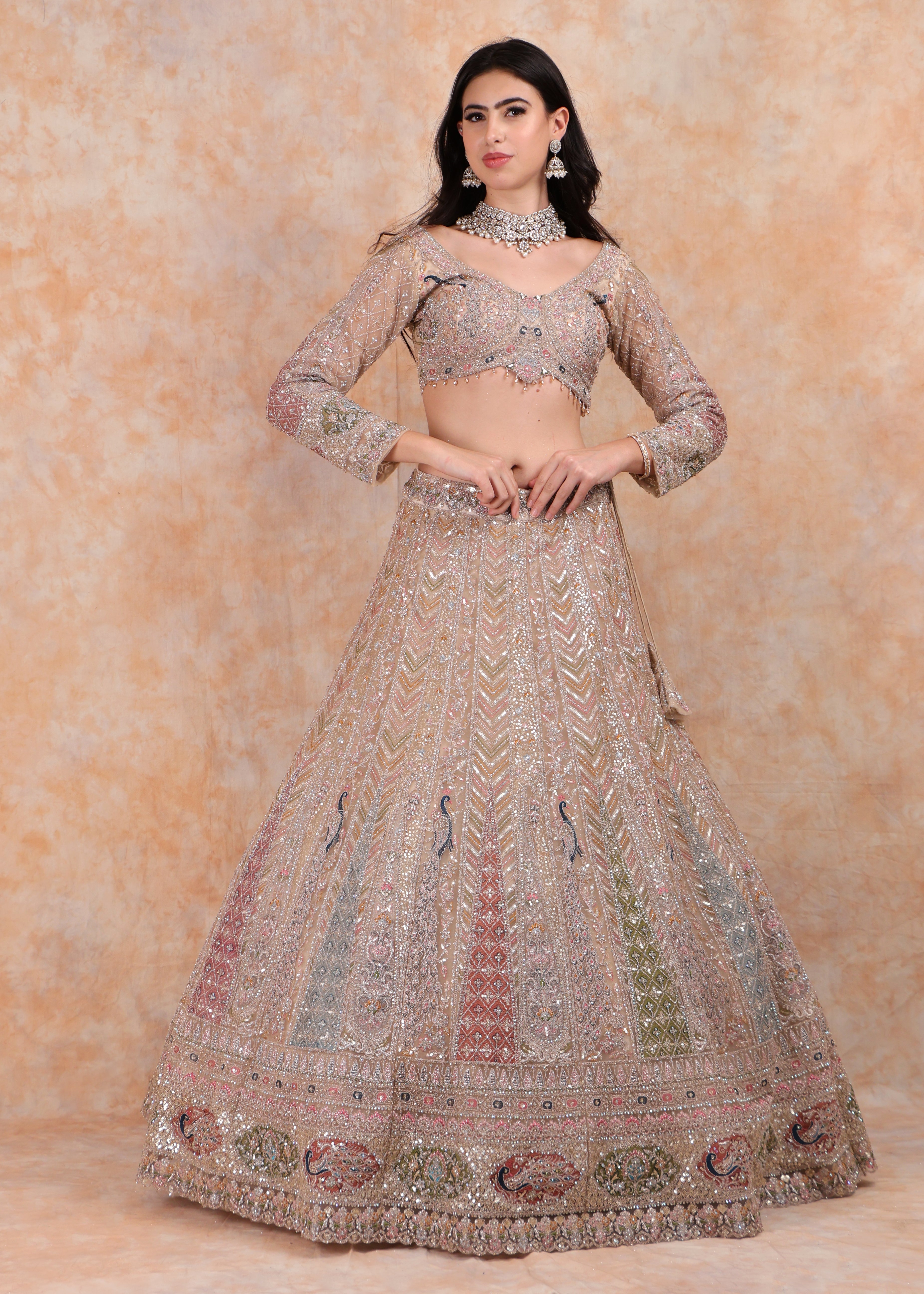 GLD MULTI EMBROIDERY LEHENGA WITH ELEGANT TOP AND  DUPATTA