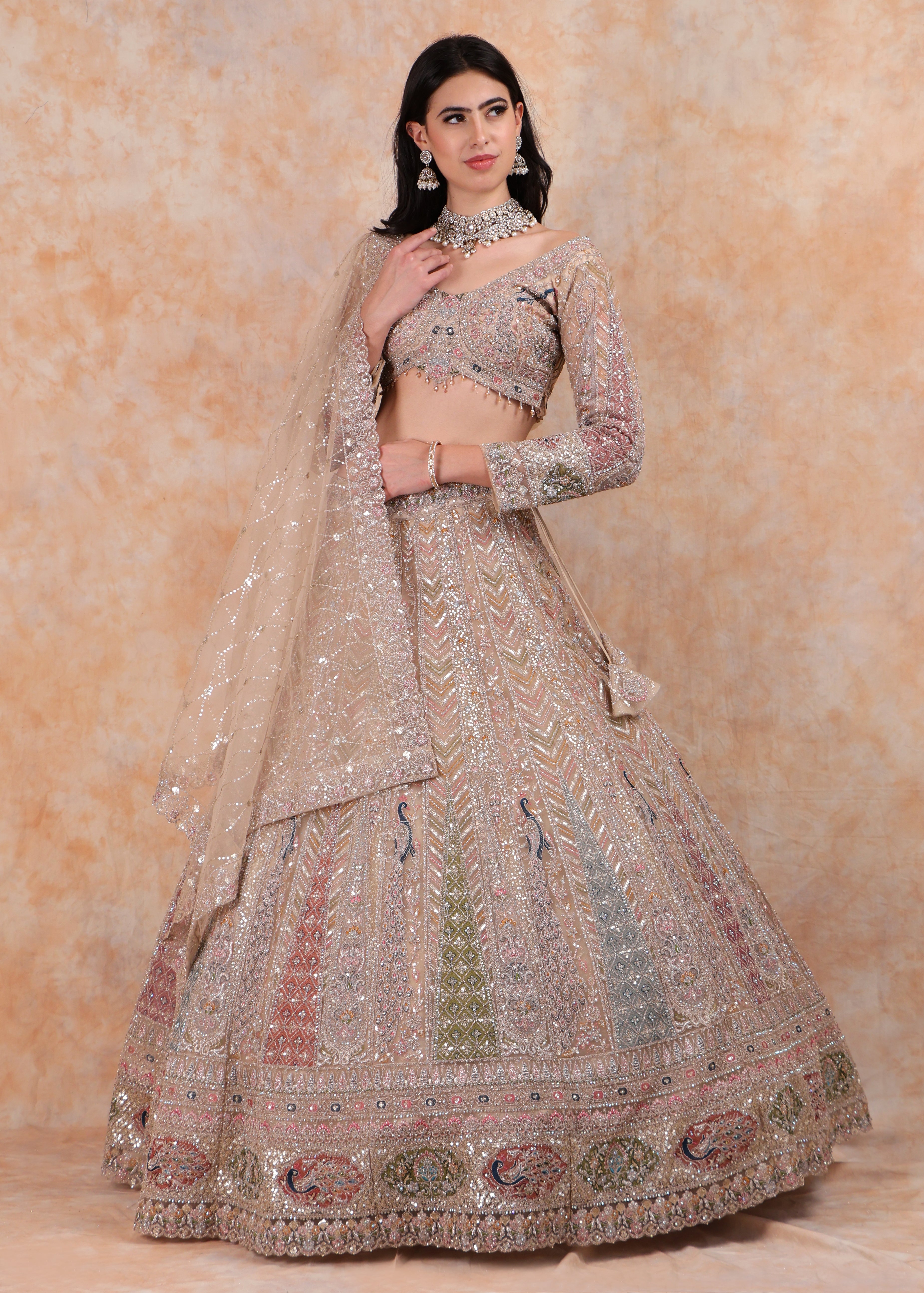 GLD MULTI EMBROIDERY LEHENGA WITH ELEGANT TOP AND  DUPATTA