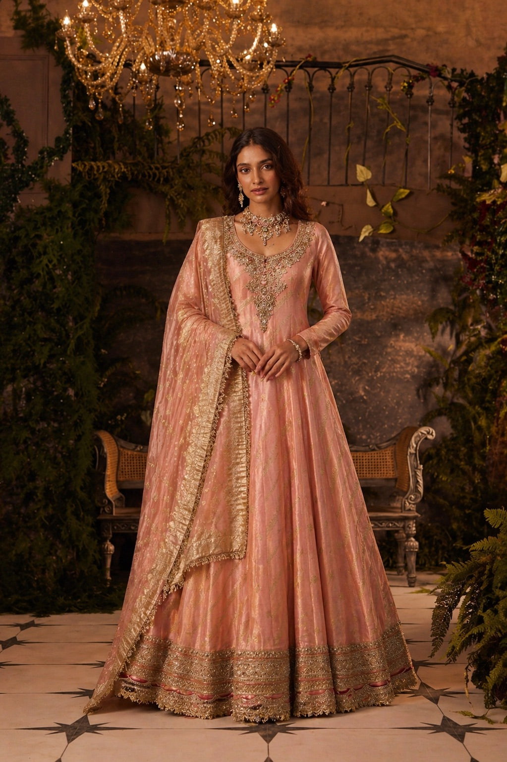 Chanderi Anarkali set paired with dupatta