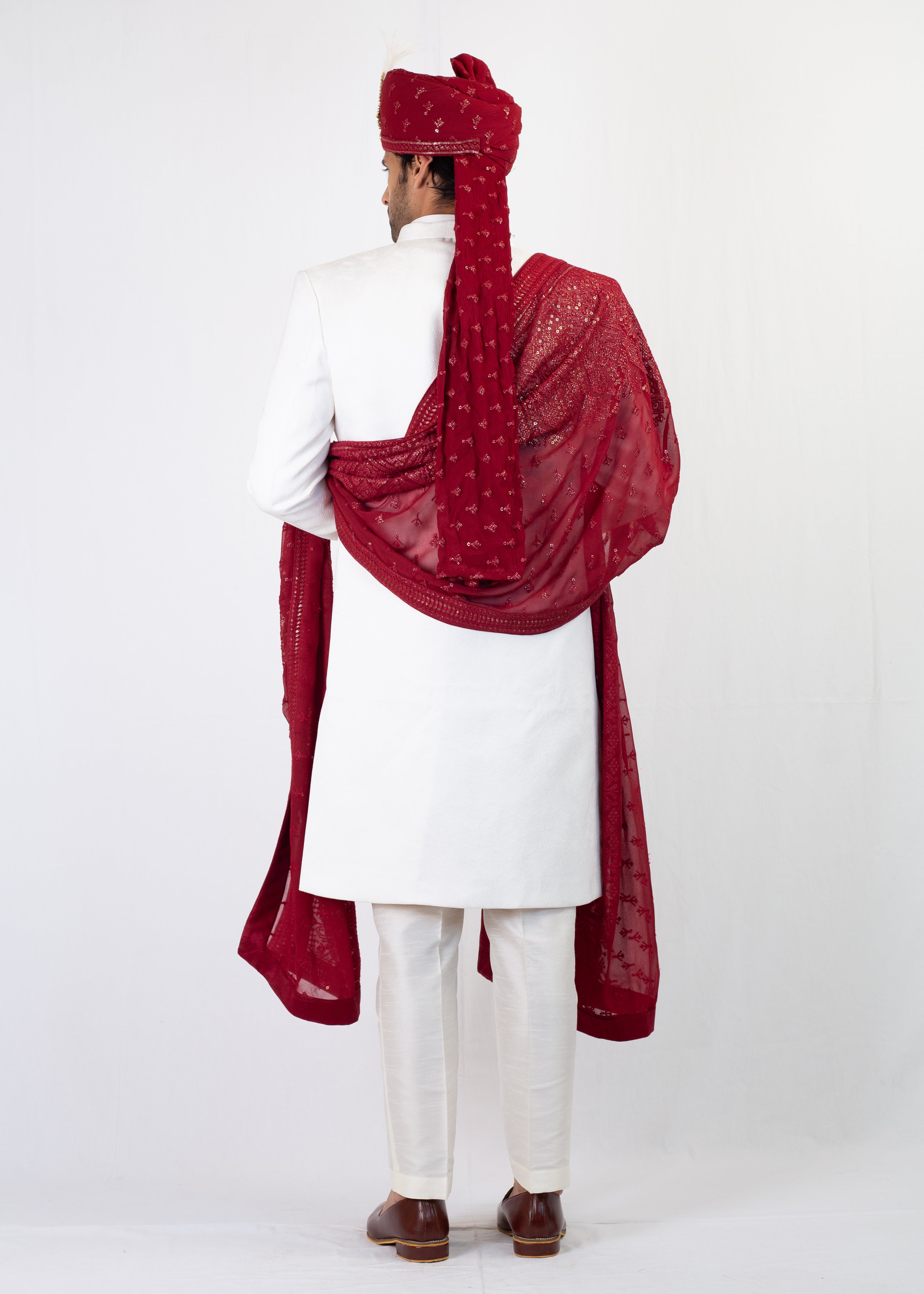 IVORY EMBROIDERY SHERWANI AND KURTA WITH TROUSER