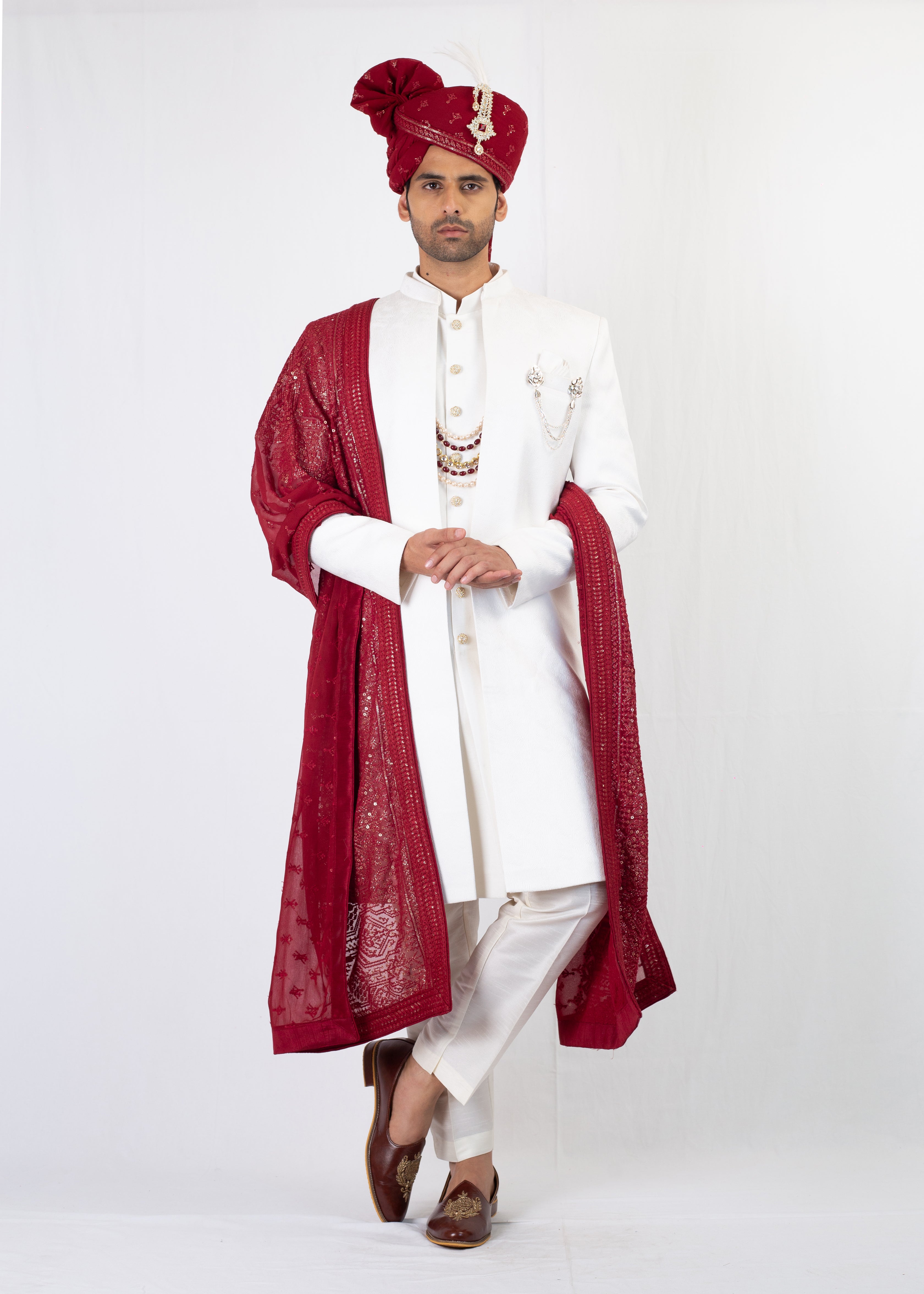 IVORY EMBROIDERY SHERWANI AND KURTA WITH TROUSER