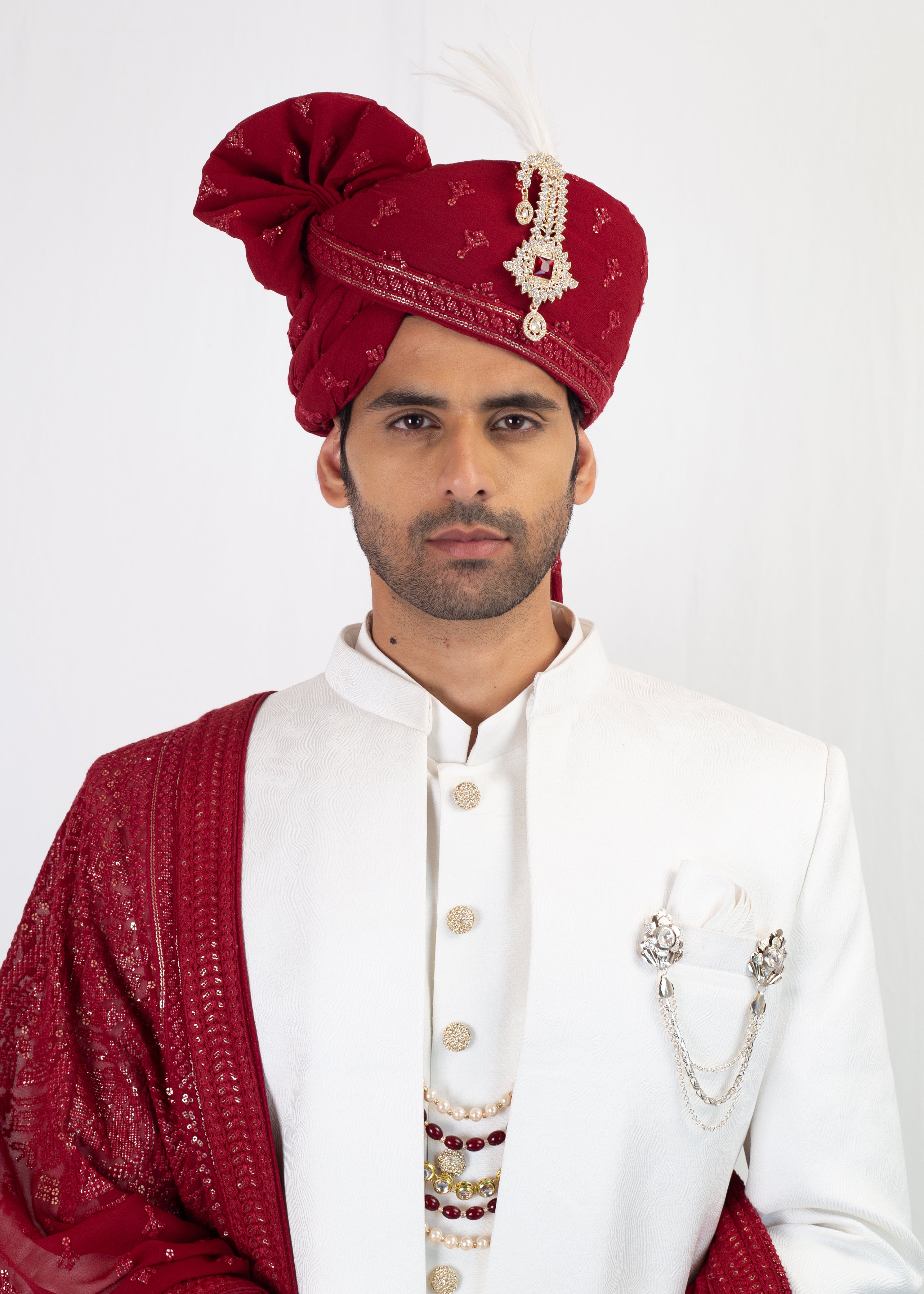 IVORY EMBROIDERY SHERWANI AND KURTA WITH TROUSER
