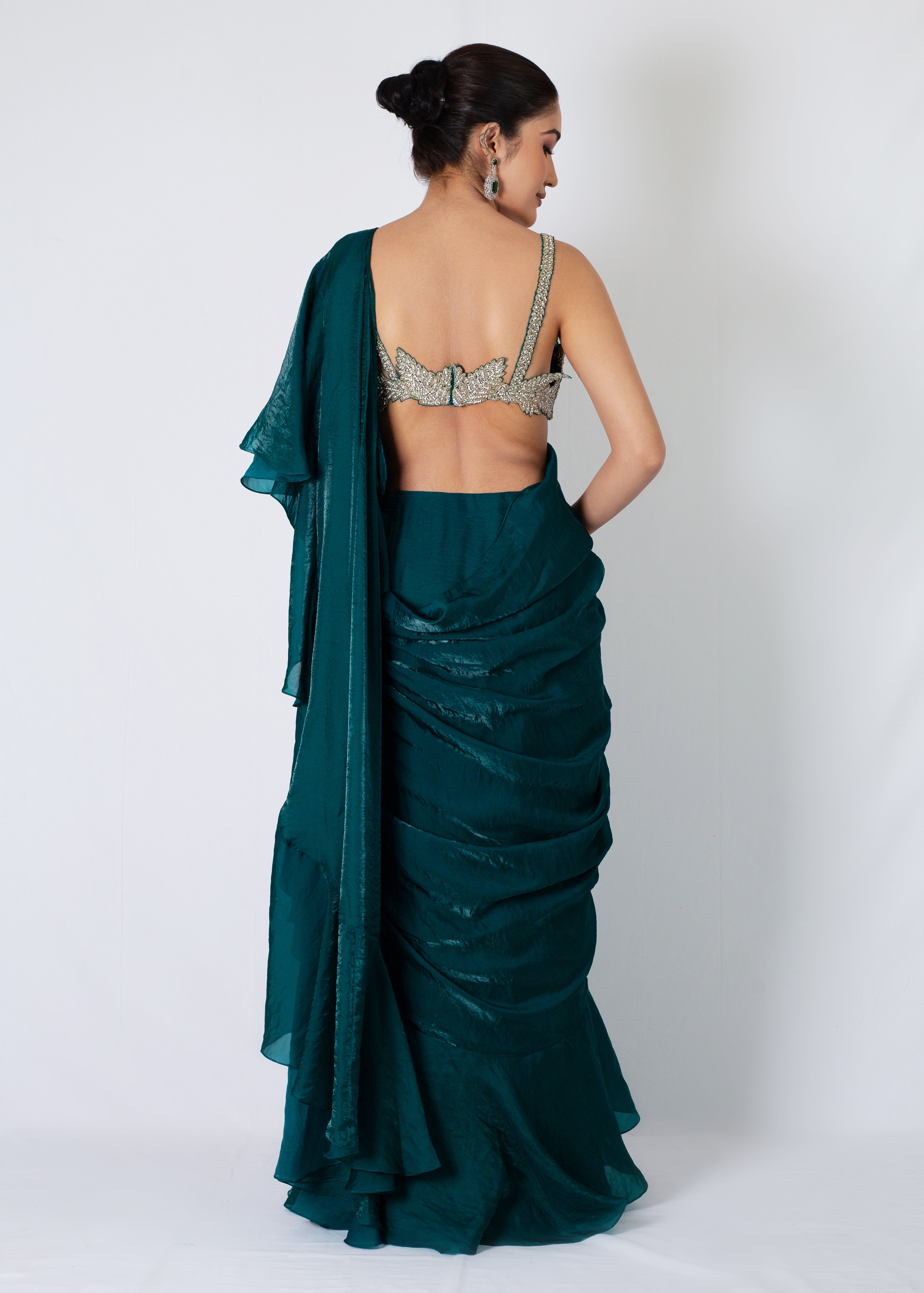 CORE SET TOP TEEL GREEN  FREEL SAREE