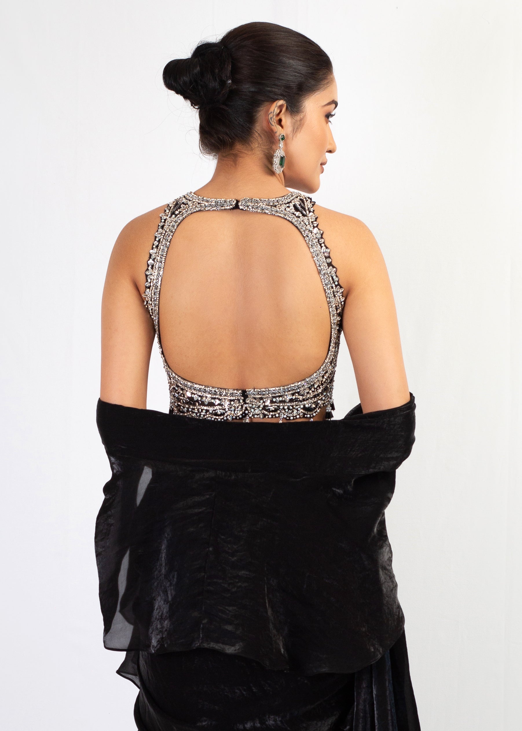 EMBROIDERED TOP WITH BLACK FANDY FRIL SAREE