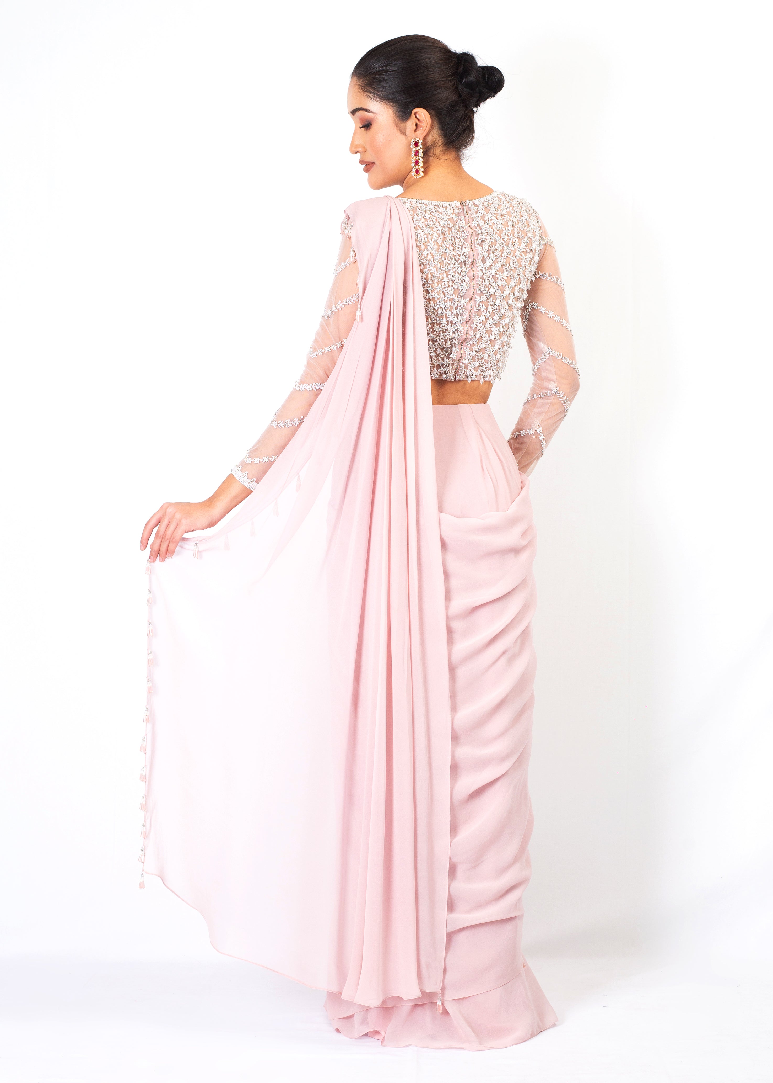 BABY PINK FULLY EMBROIDERY TOP WITH GEORGETTE DRAPE SAREE