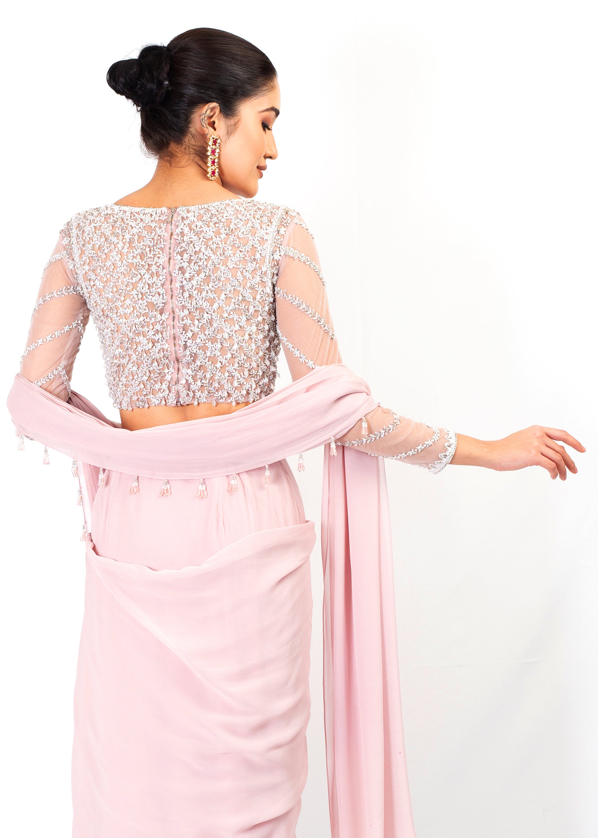 BABY PINK FULLY EMBROIDERY TOP WITH GEORGETTE DRAPE SAREE