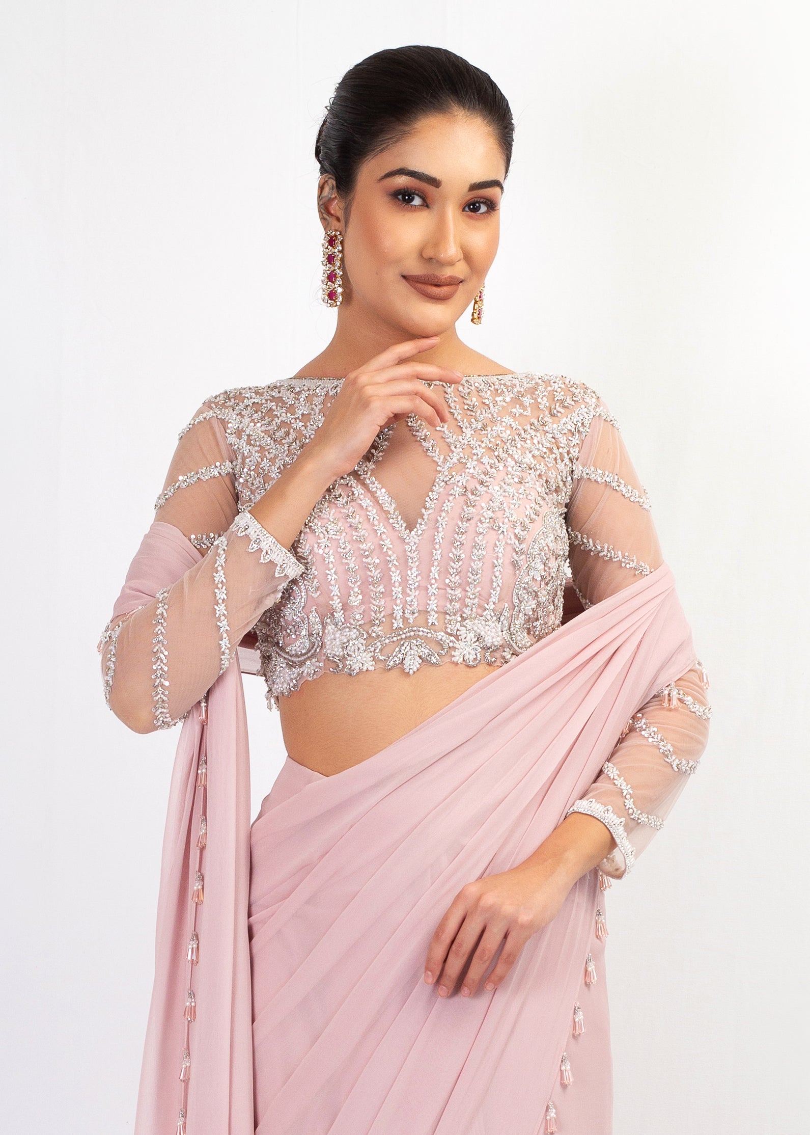 BABY PINK FULLY EMBROIDERY TOP WITH GEORGETTE DRAPE SAREE