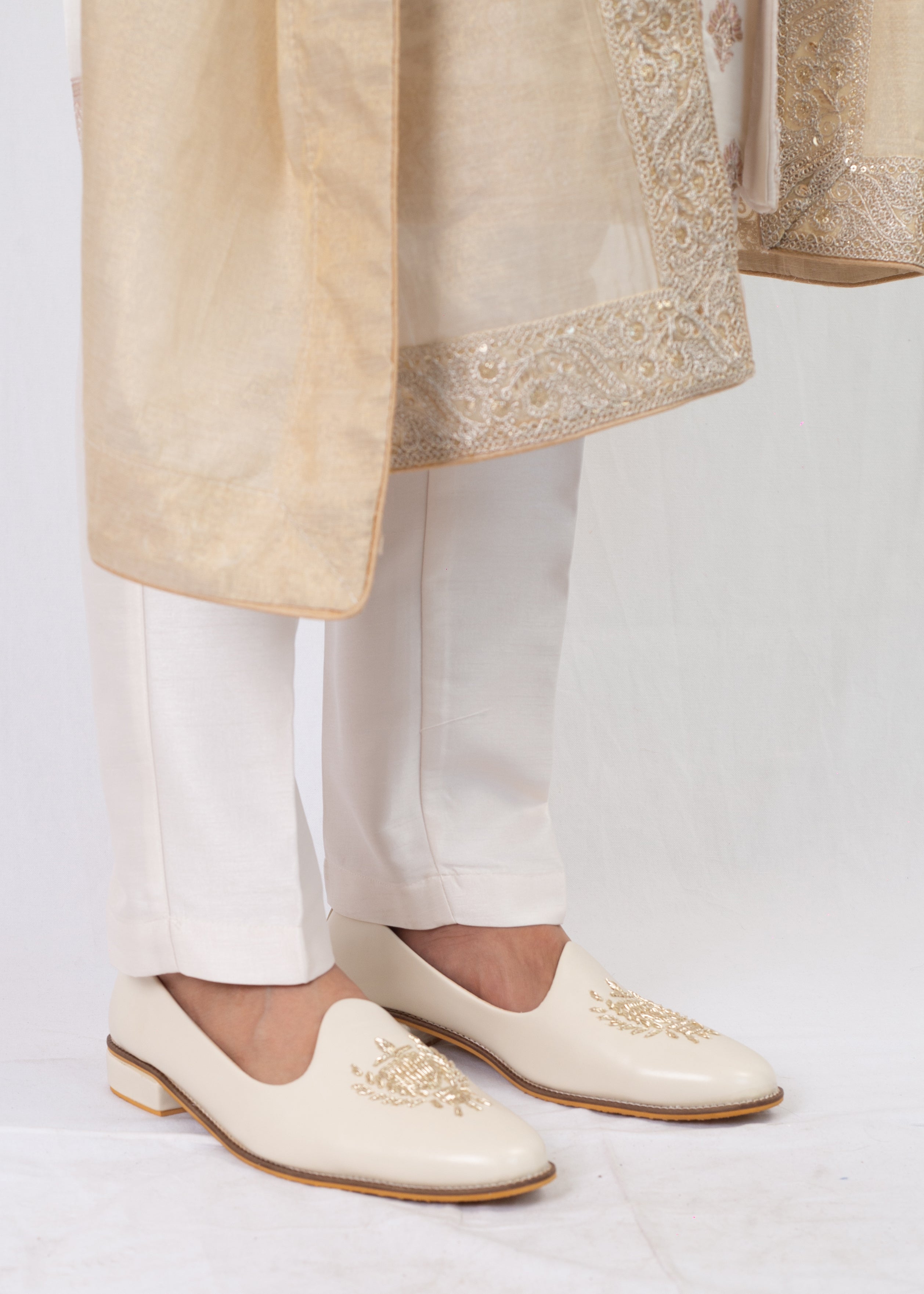 MULTI THREAD PEACH EMBROIDERY SHERWANI WITH KURTA AND TROUSER