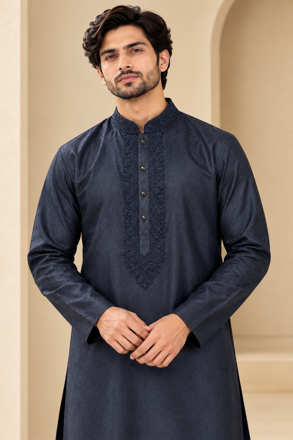 Midnight Blue Embroidered Kurta