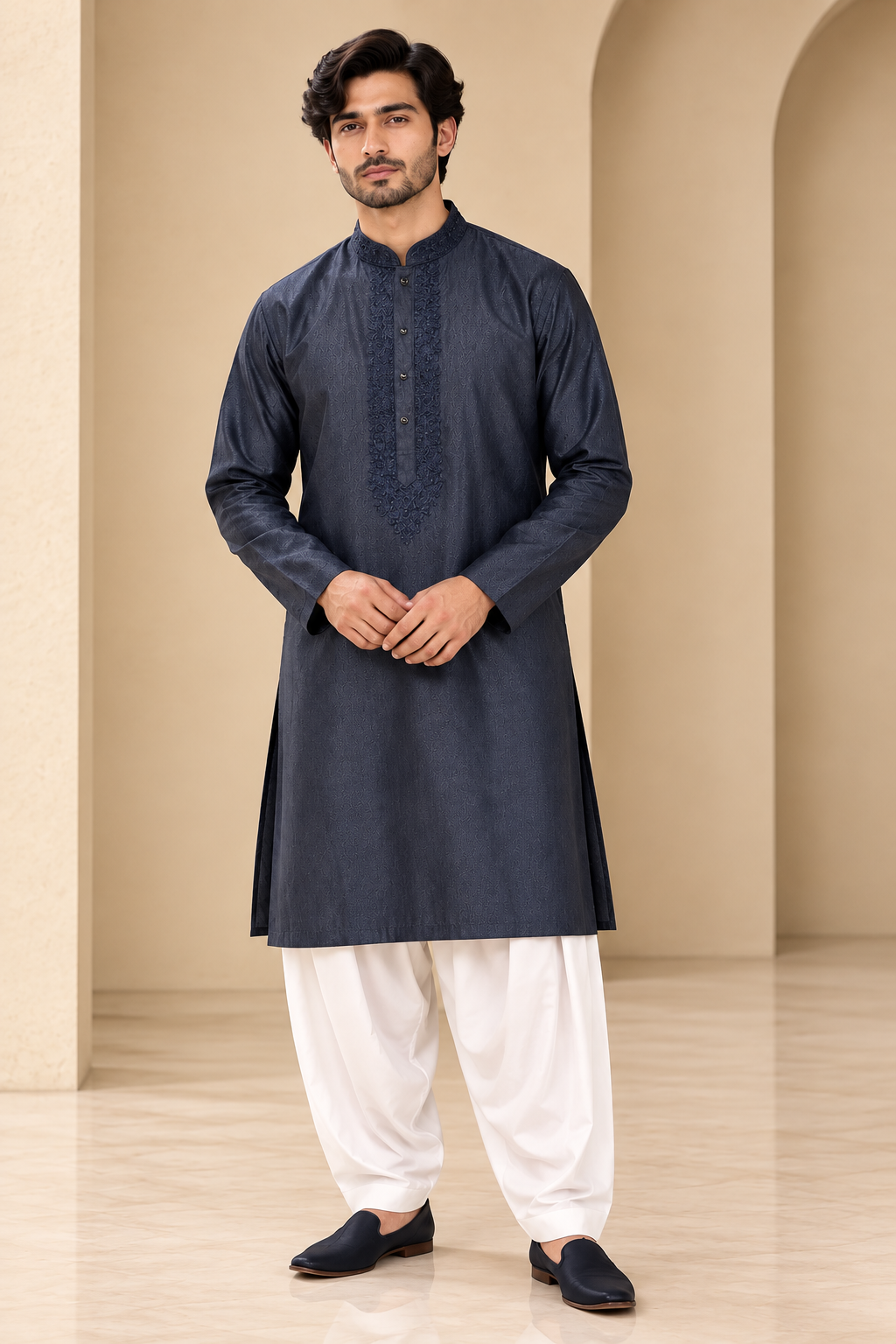 Midnight Blue Embroidered Kurta
